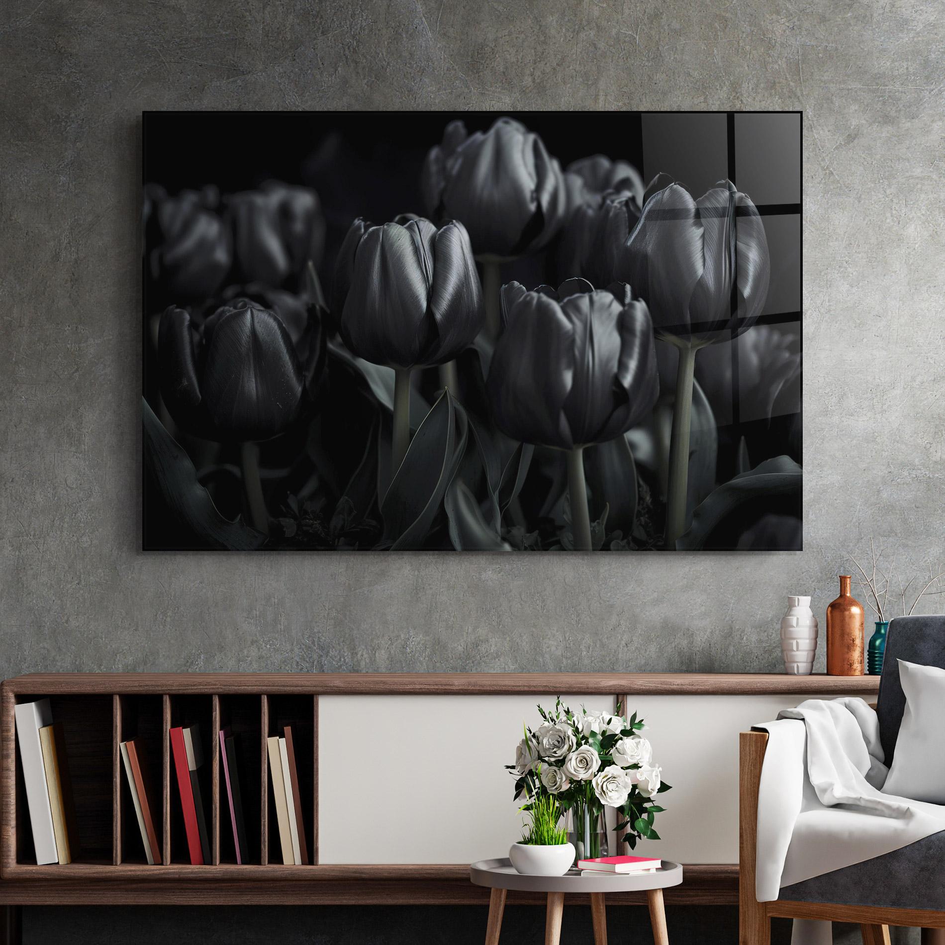 Стъклена картина Black Tulips mockup 2