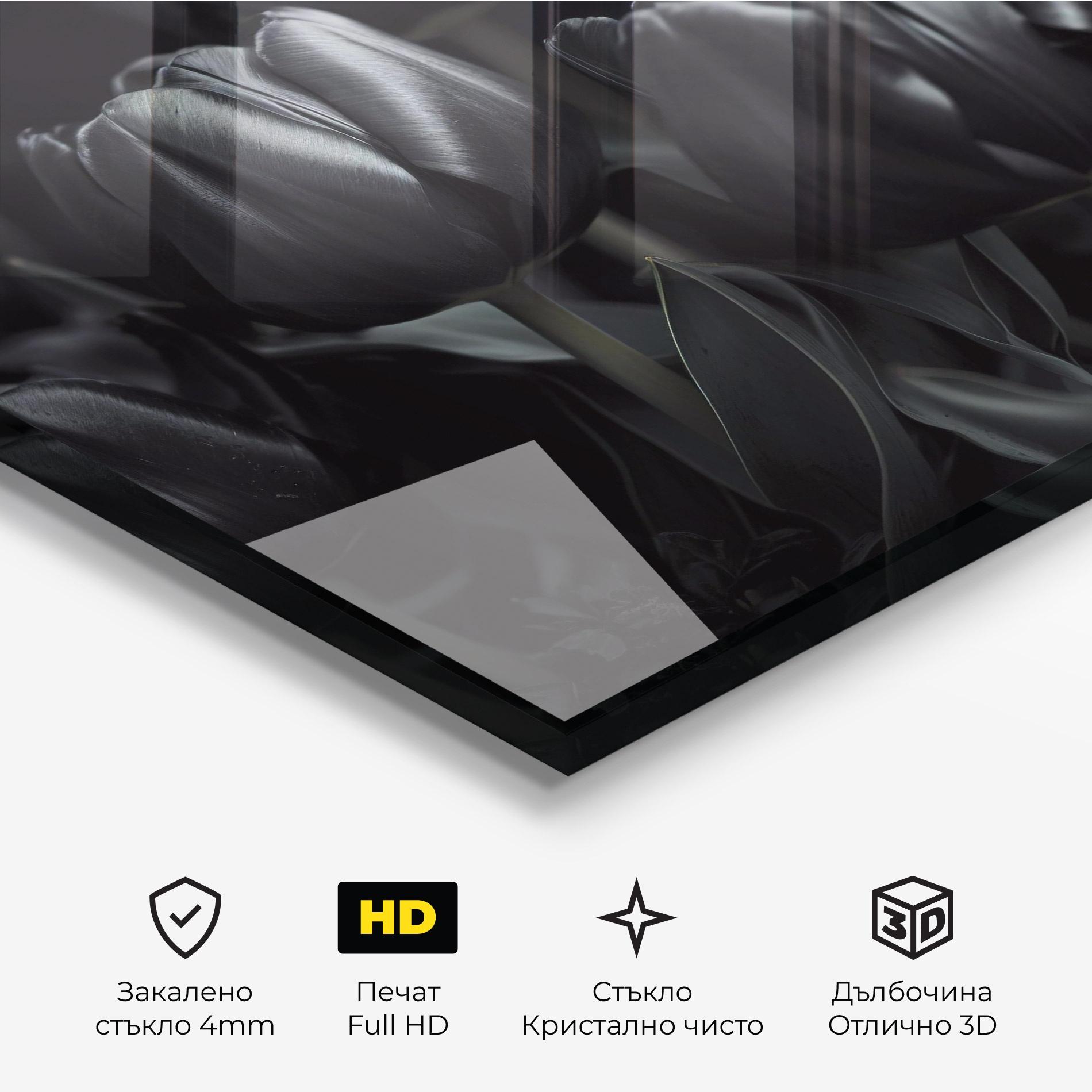 Стъклена картина Black Tulips mockup 3