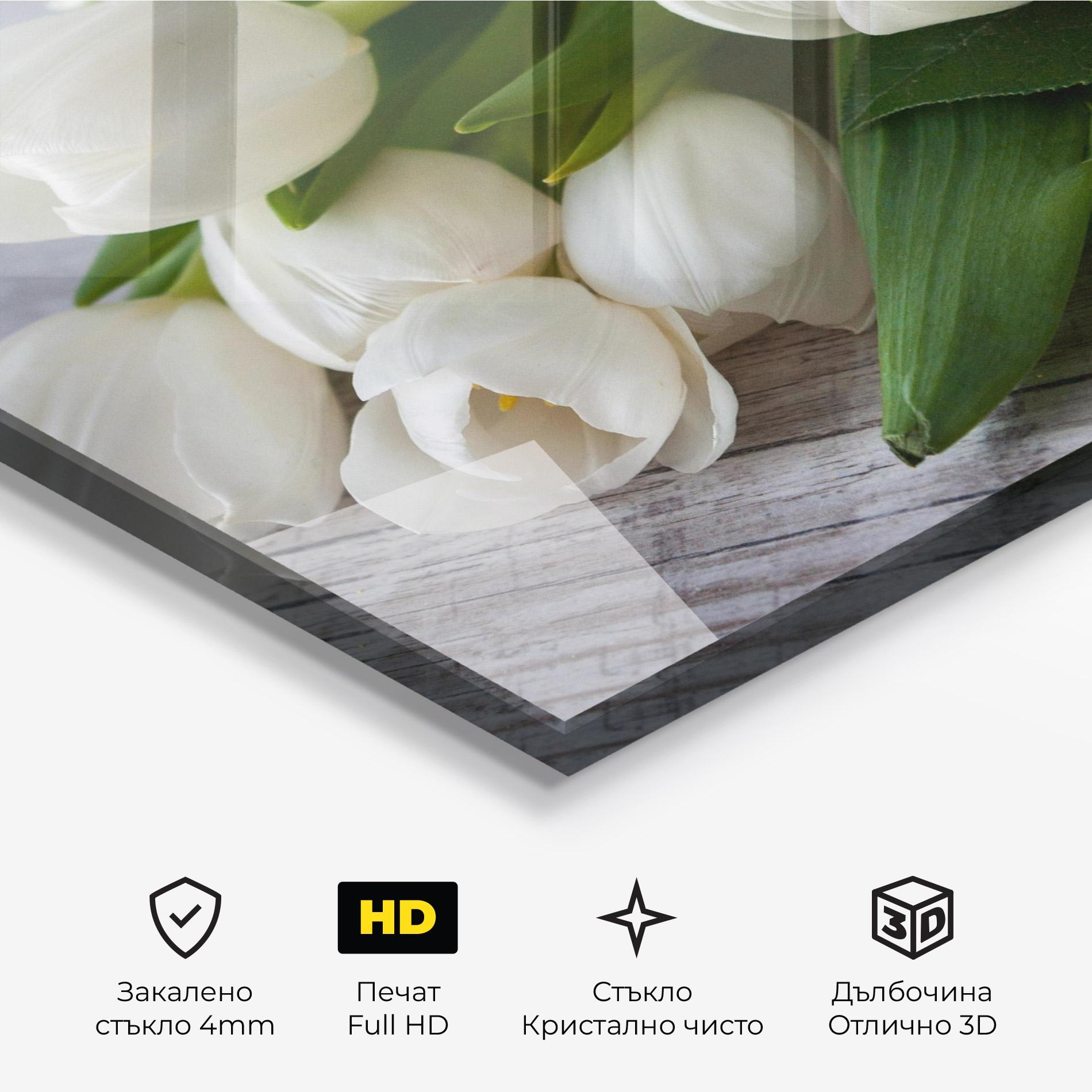 Стъклена картина White Tulips Bouquet mockup 3
