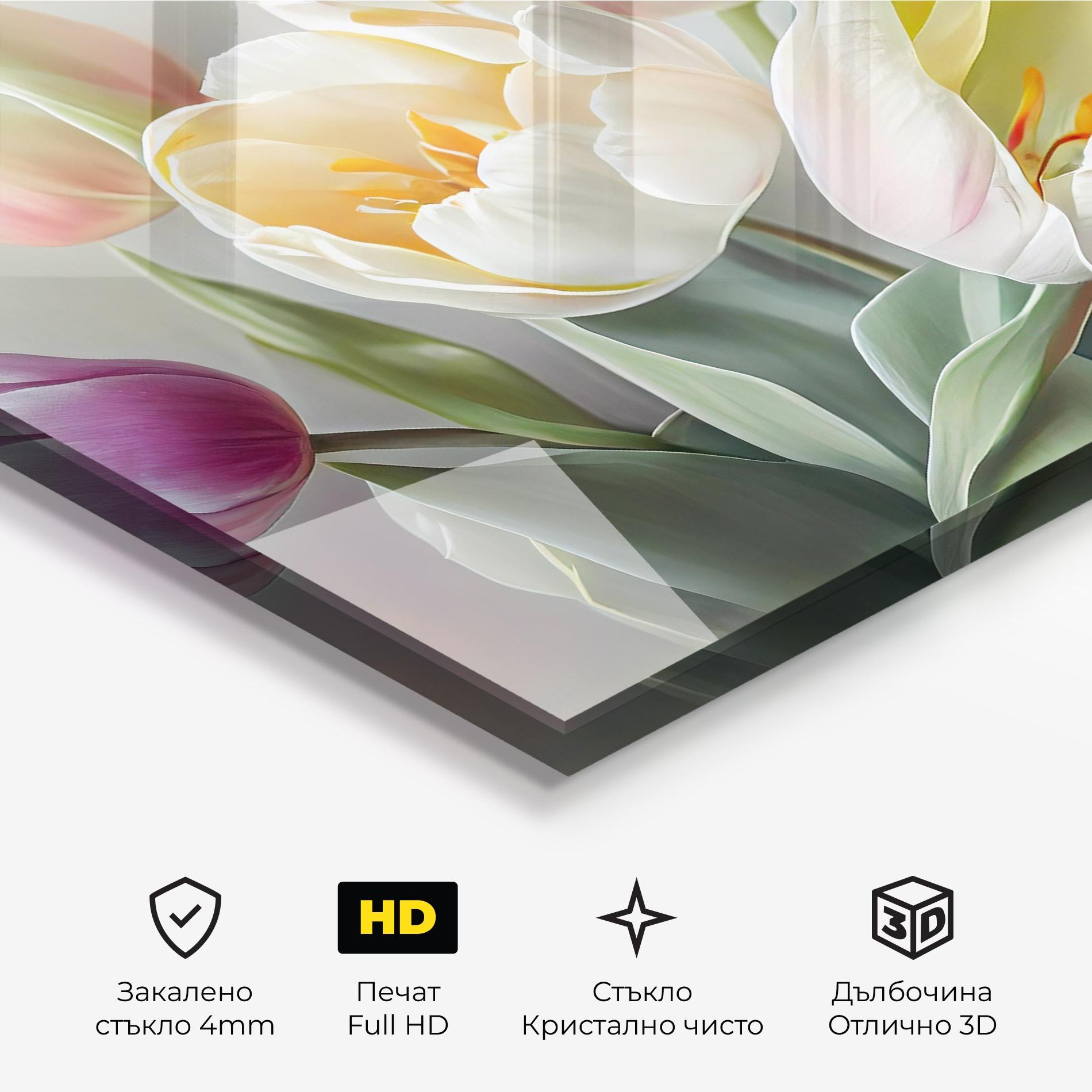 Стъклена картина White Tulips Painting mockup 3