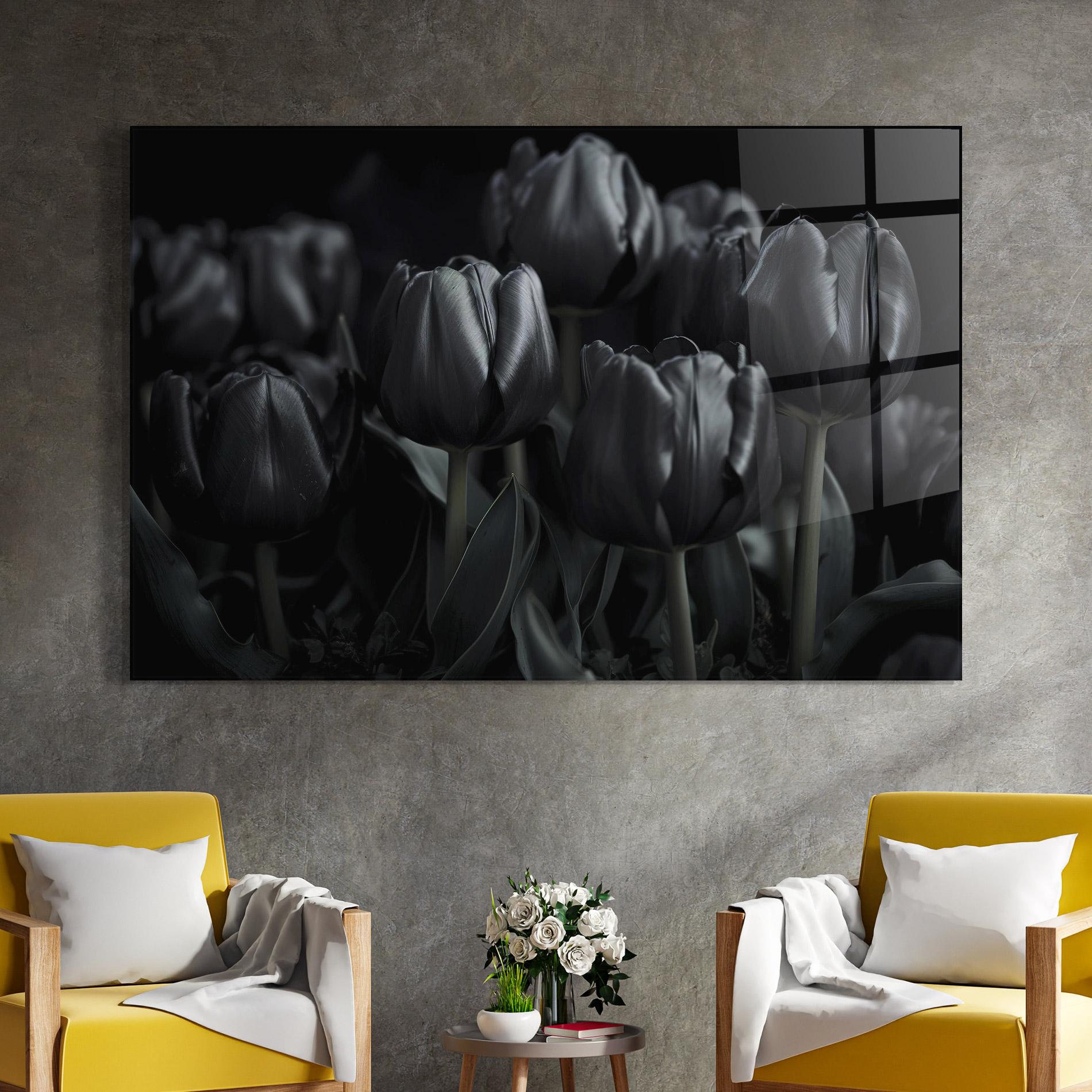 Стъклена картина Black Tulips mockup 4