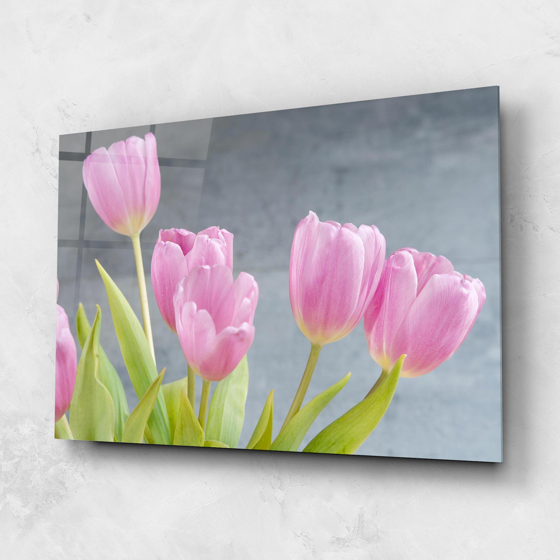 Стъклена картина Pink Pastel Tulip On Grey mockup 1