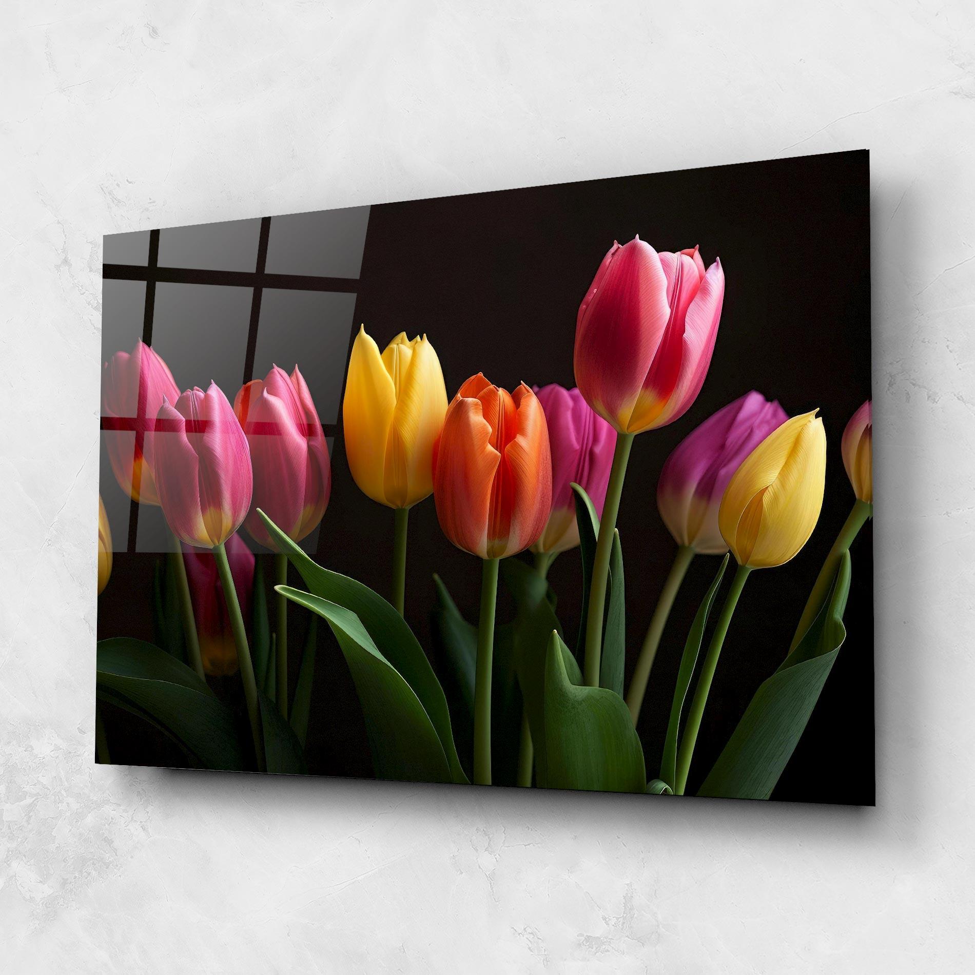 Стъклена картина Purple Yellow Tulips mockup 1