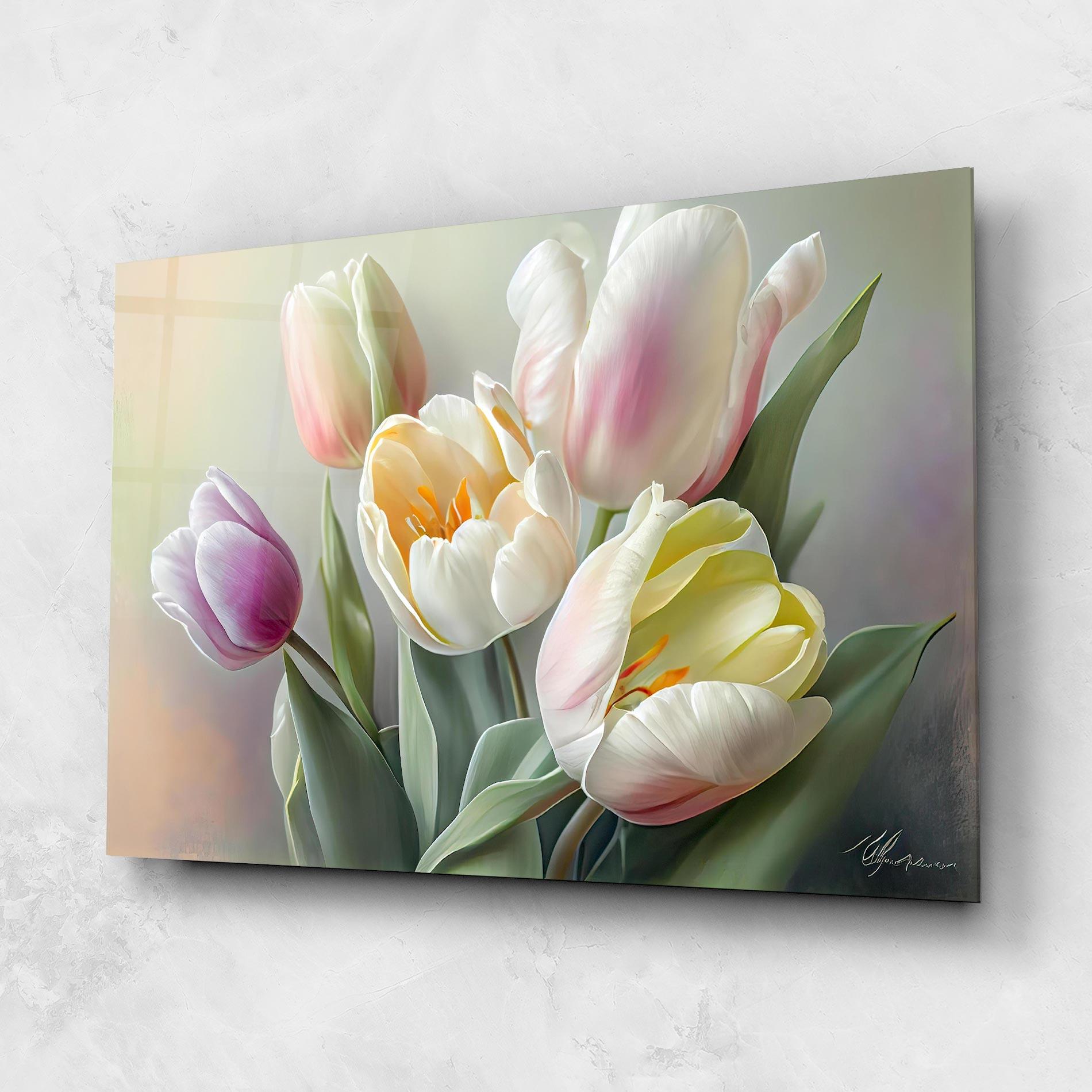 Стъклена картина White Tulips Painting mockup 1
