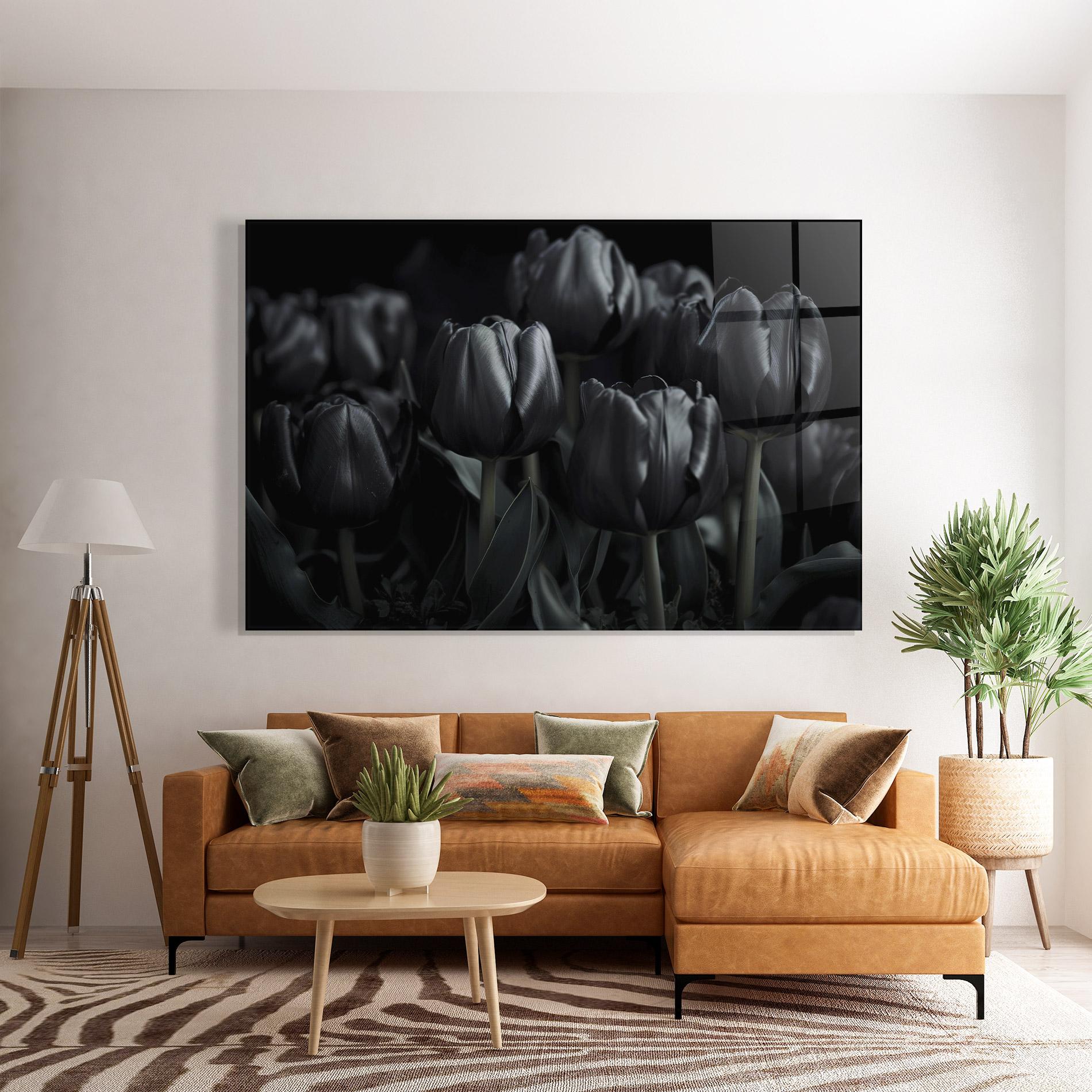 Стъклена картина Black Tulips mockup 7