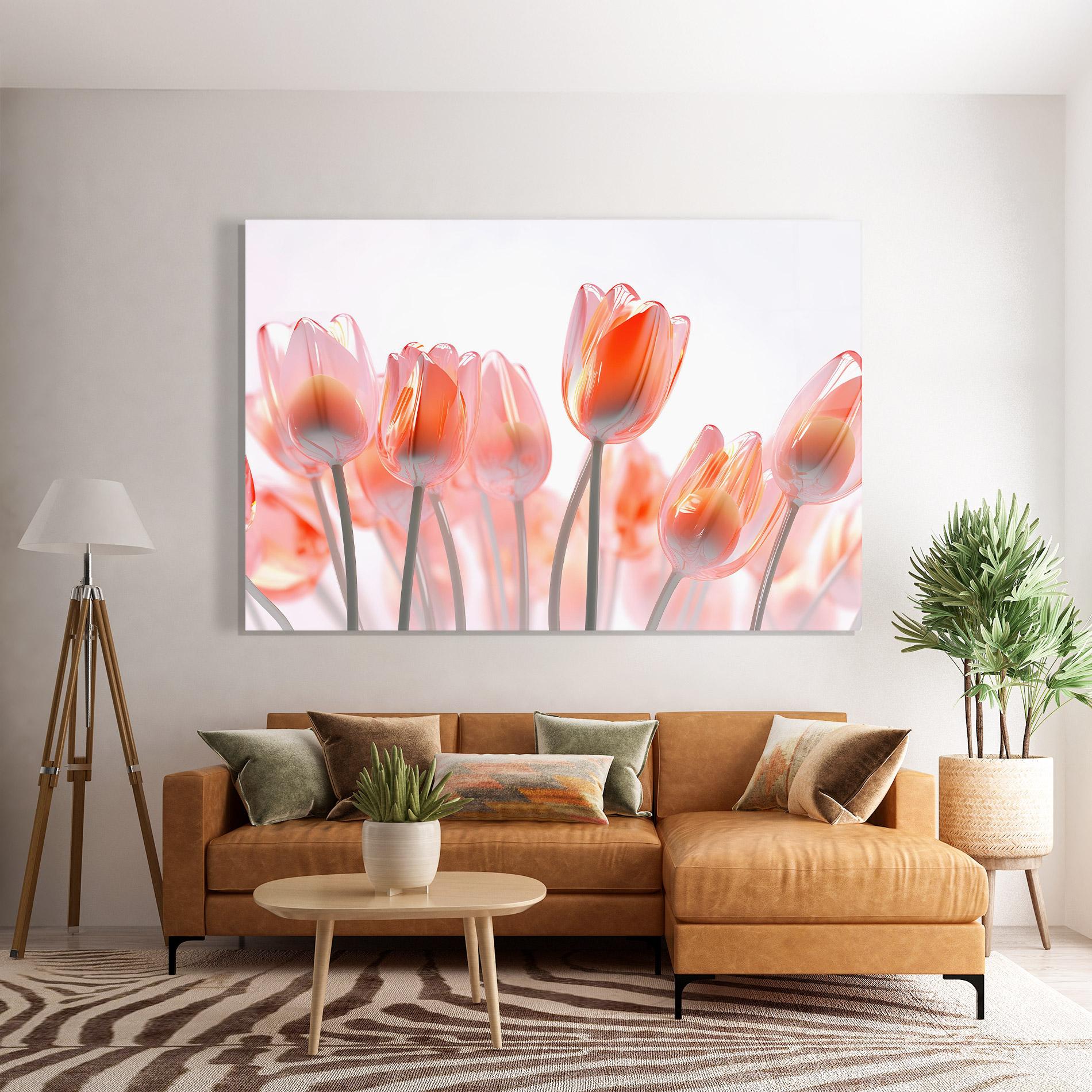 Стъклена картина Orange Glass Tulips mockup 7