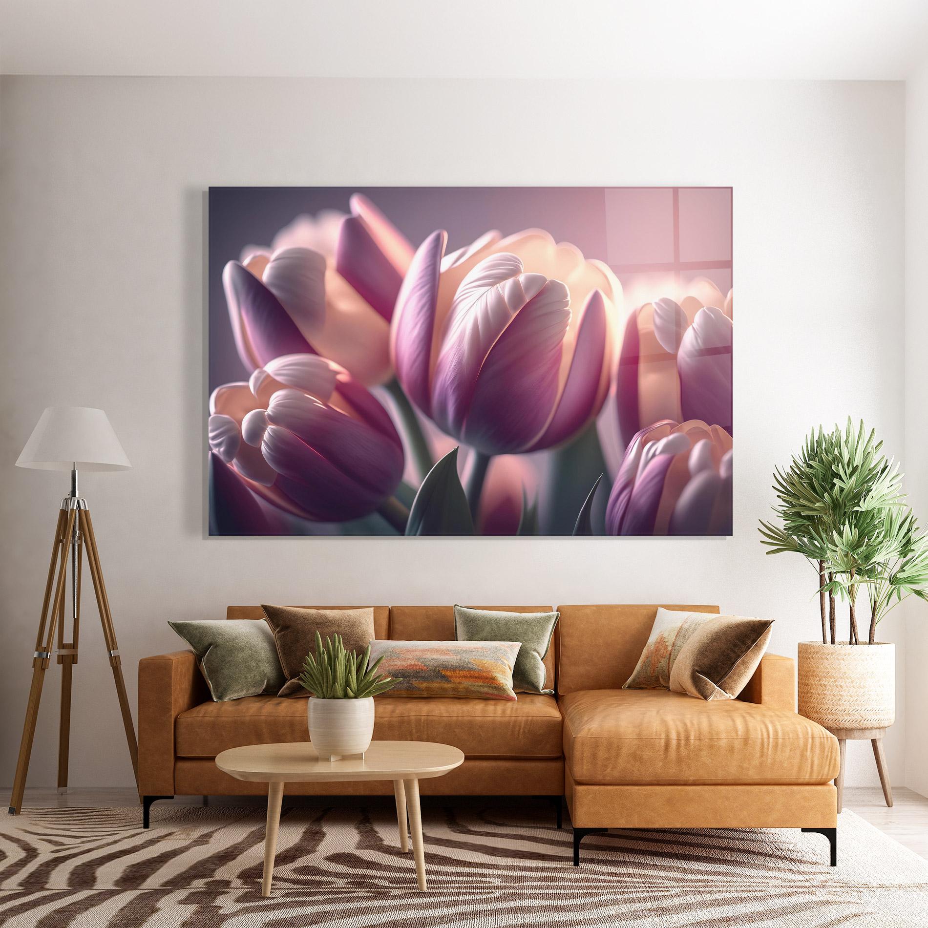Стъклена картина Pastel Pink Tulips mockup 7