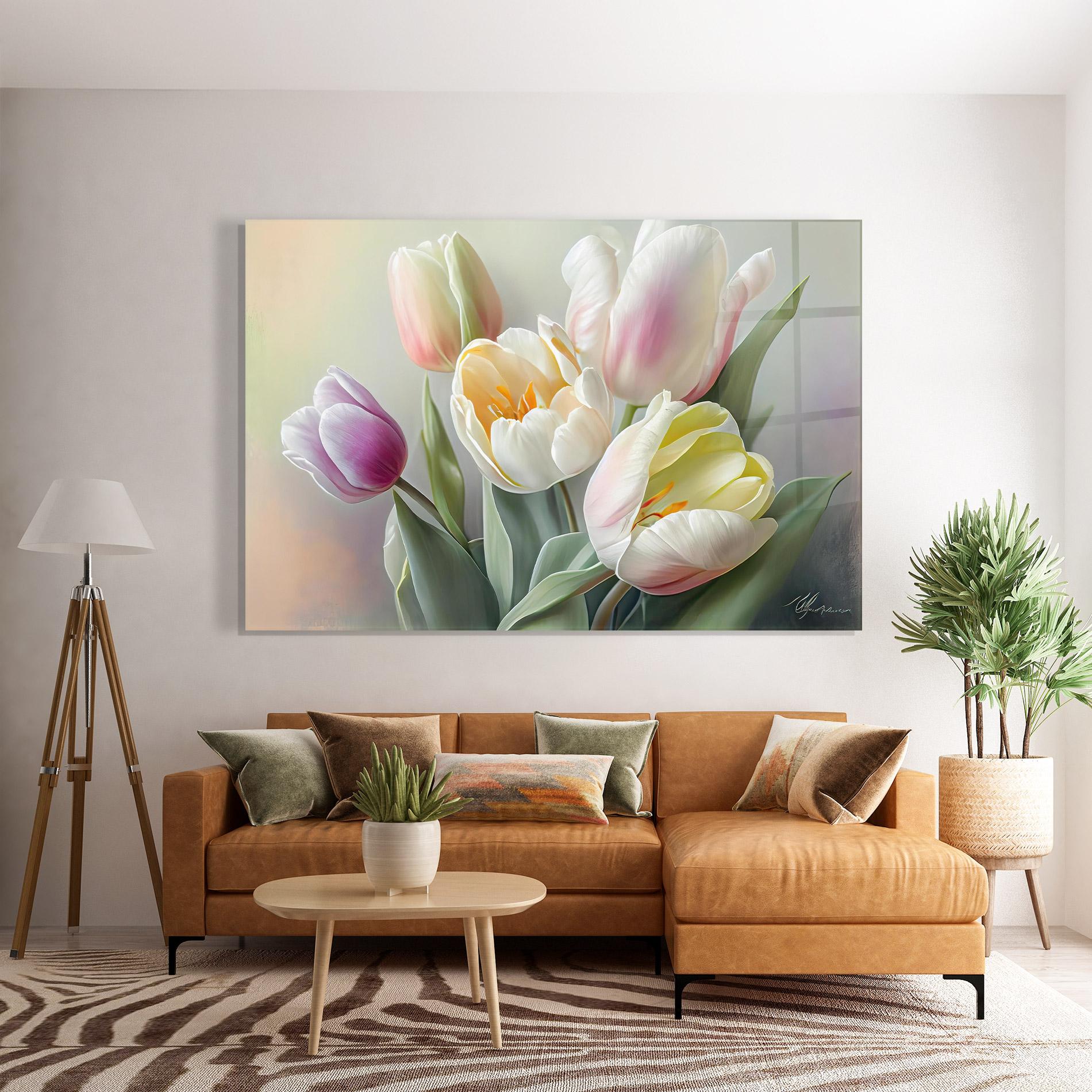 Стъклена картина White Tulips Painting mockup 7