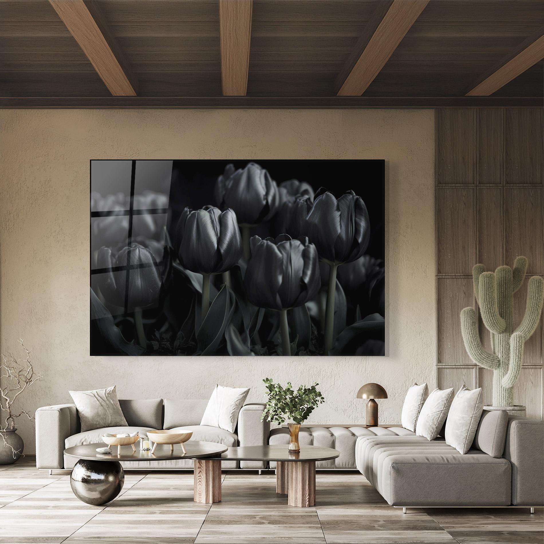 Стъклена картина Black Tulips mockup 8