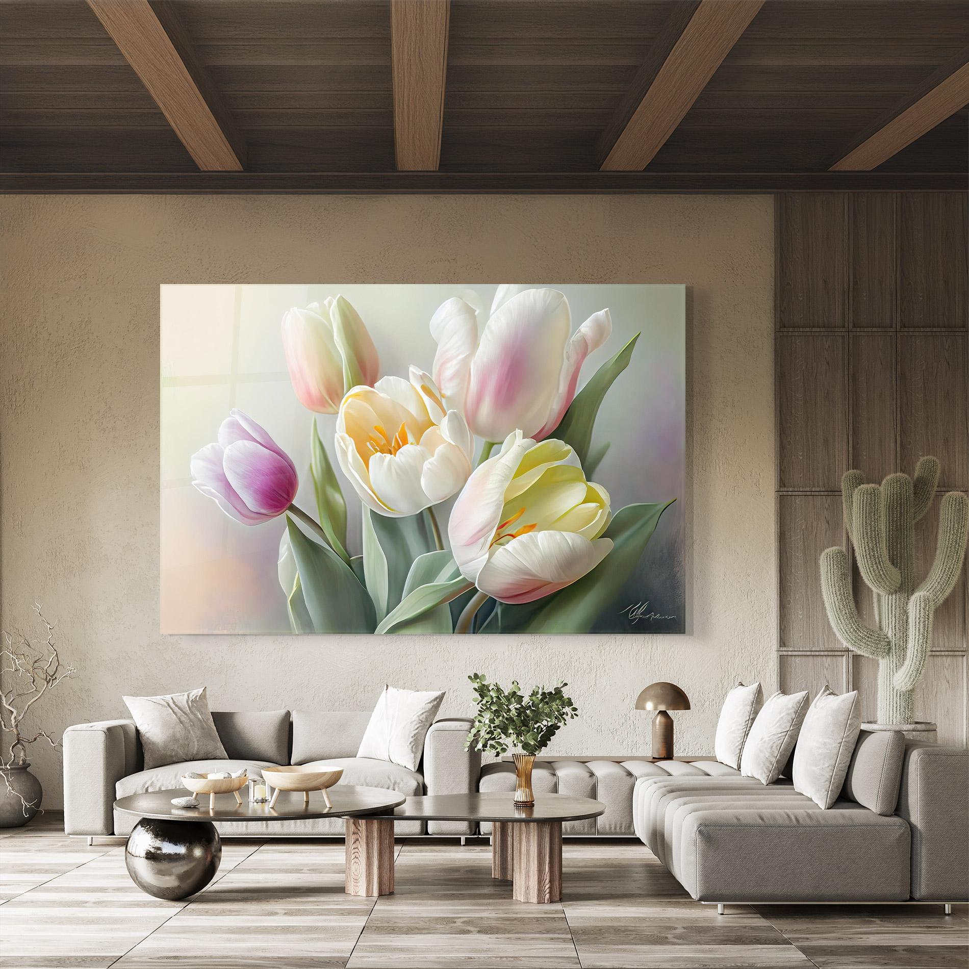 Стъклена картина White Tulips Painting mockup 8