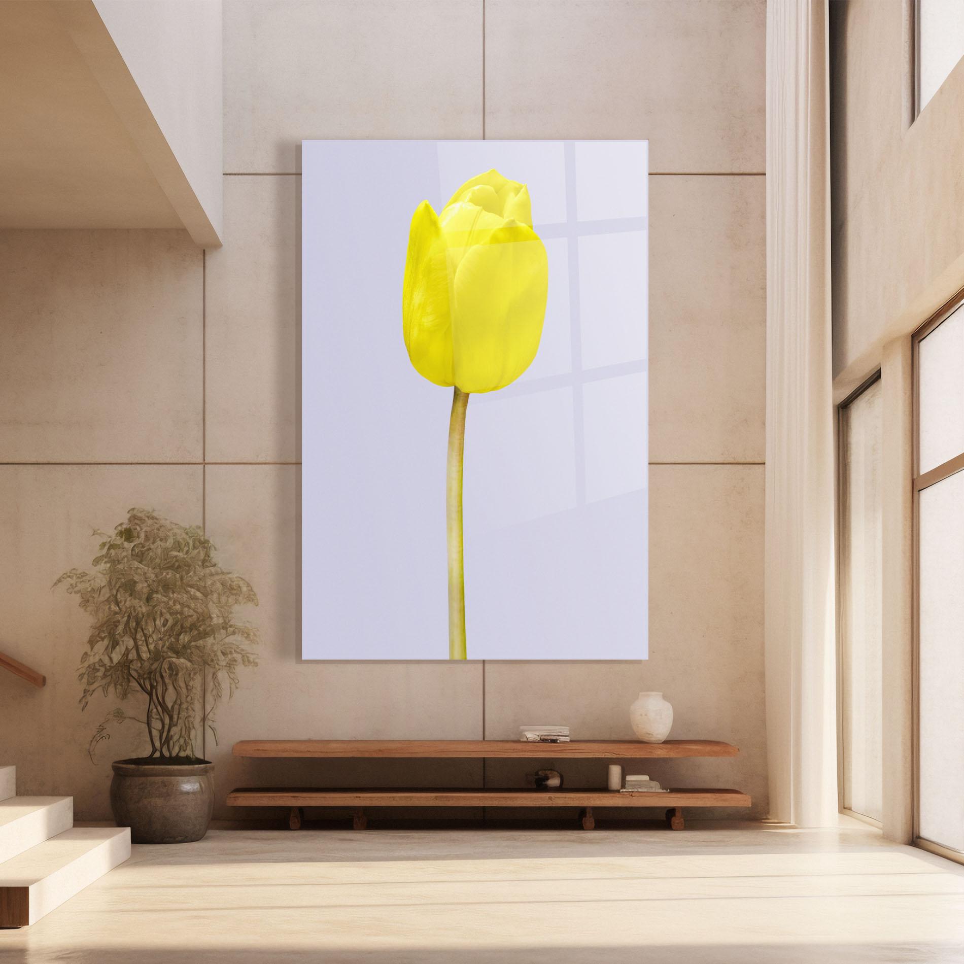 Стъклена картина One Yellow Tulip mockup 8