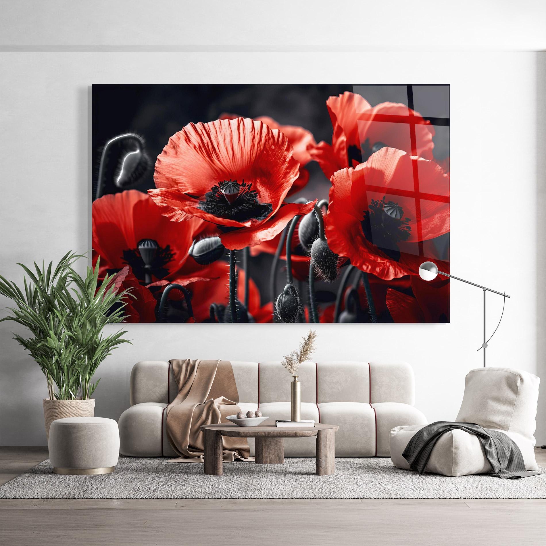 Стъклена картина Black Red Poppy View mockup 9