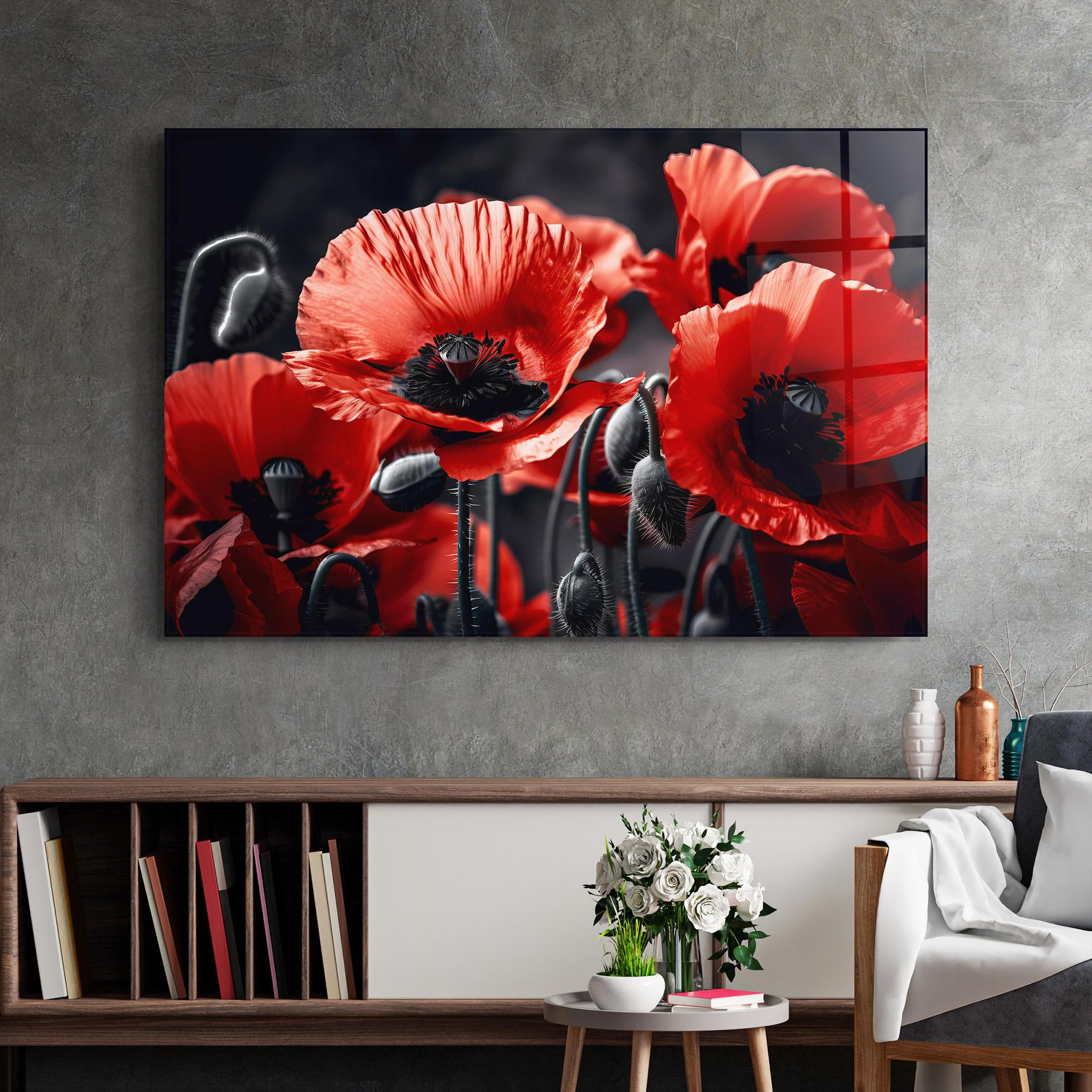 Стъклена картина Black Red Poppy View mockup 2