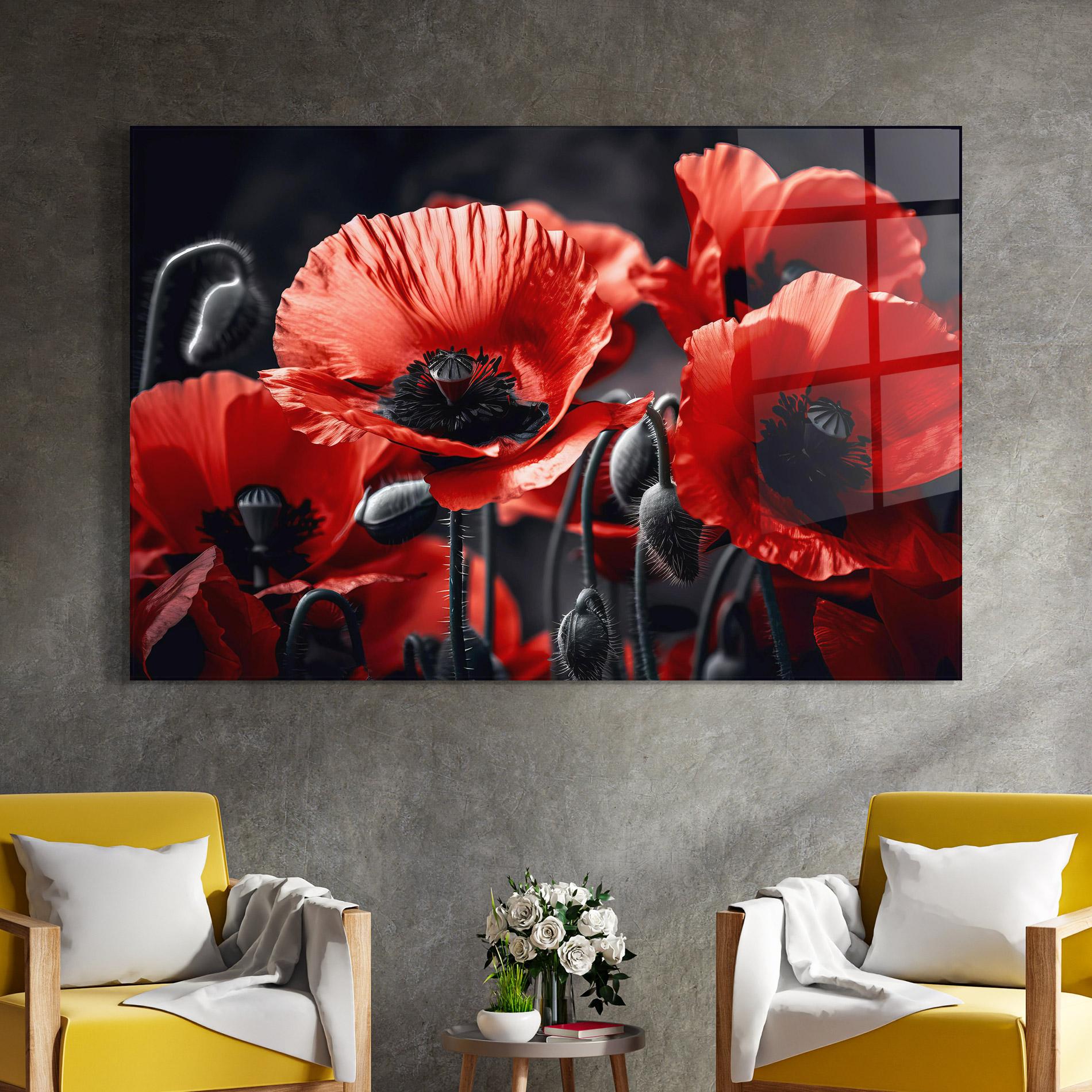 Стъклена картина Black Red Poppy View mockup 4
