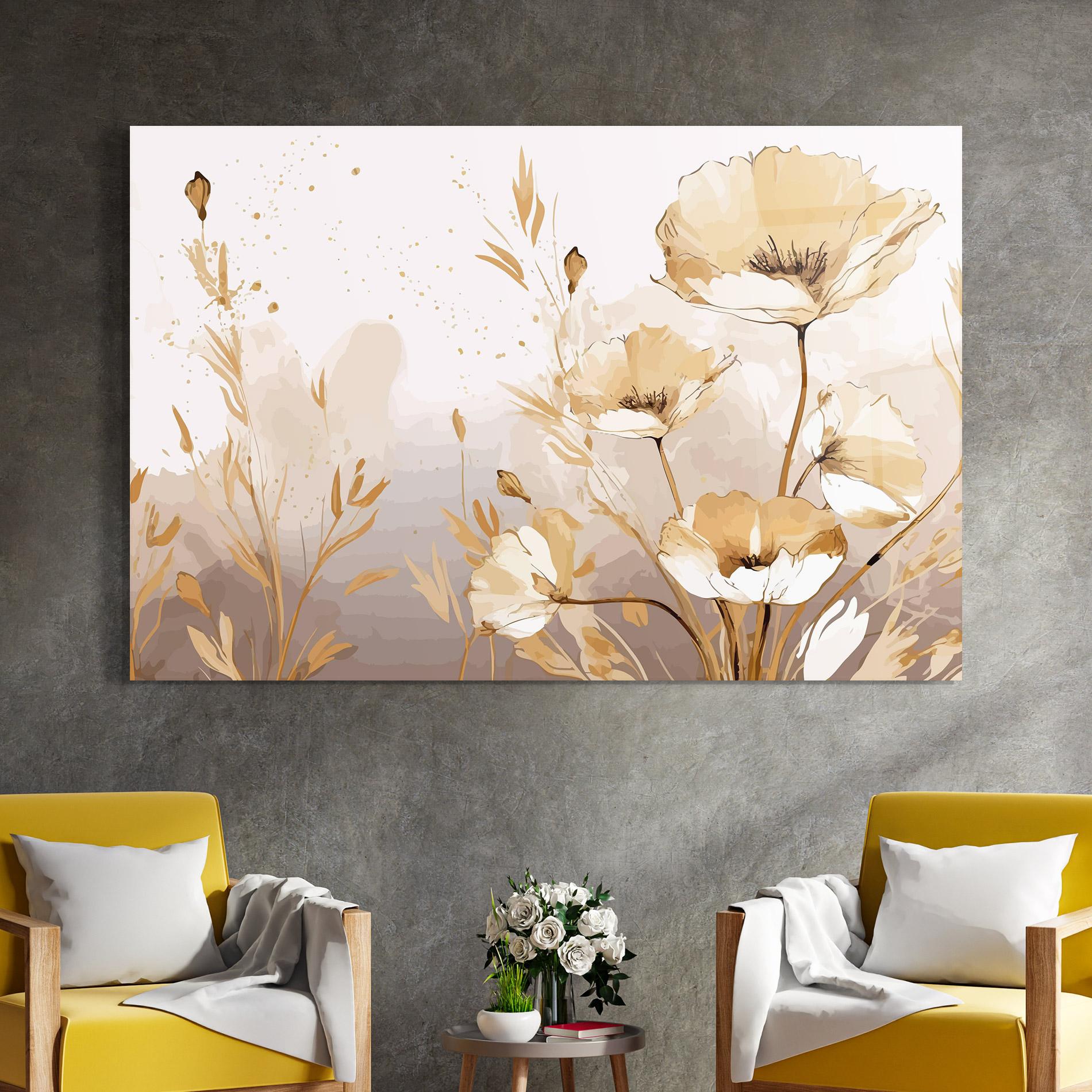 Стъклена картина Gold Cream Poppy mockup 4