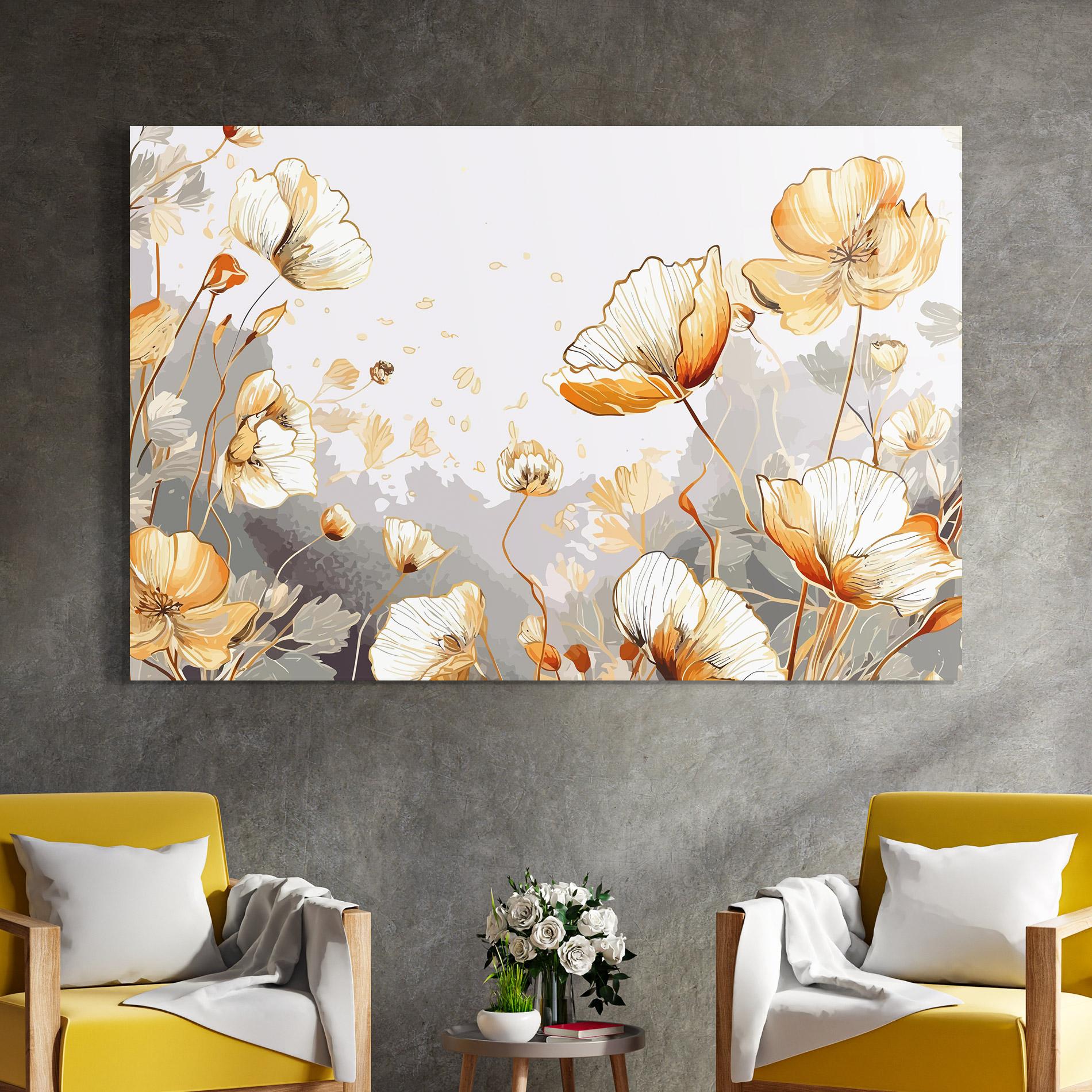 Стъклена картина Gold Poppies mockup 4