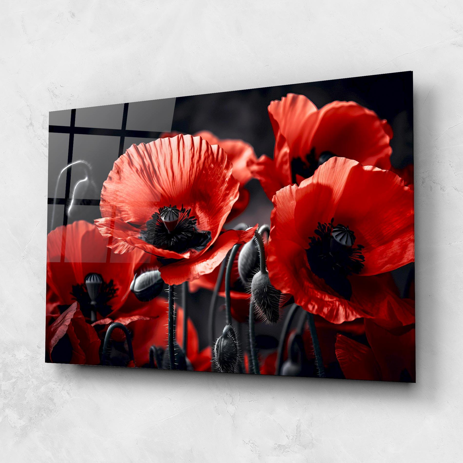 Стъклена картина Black Red Poppy View mockup 1