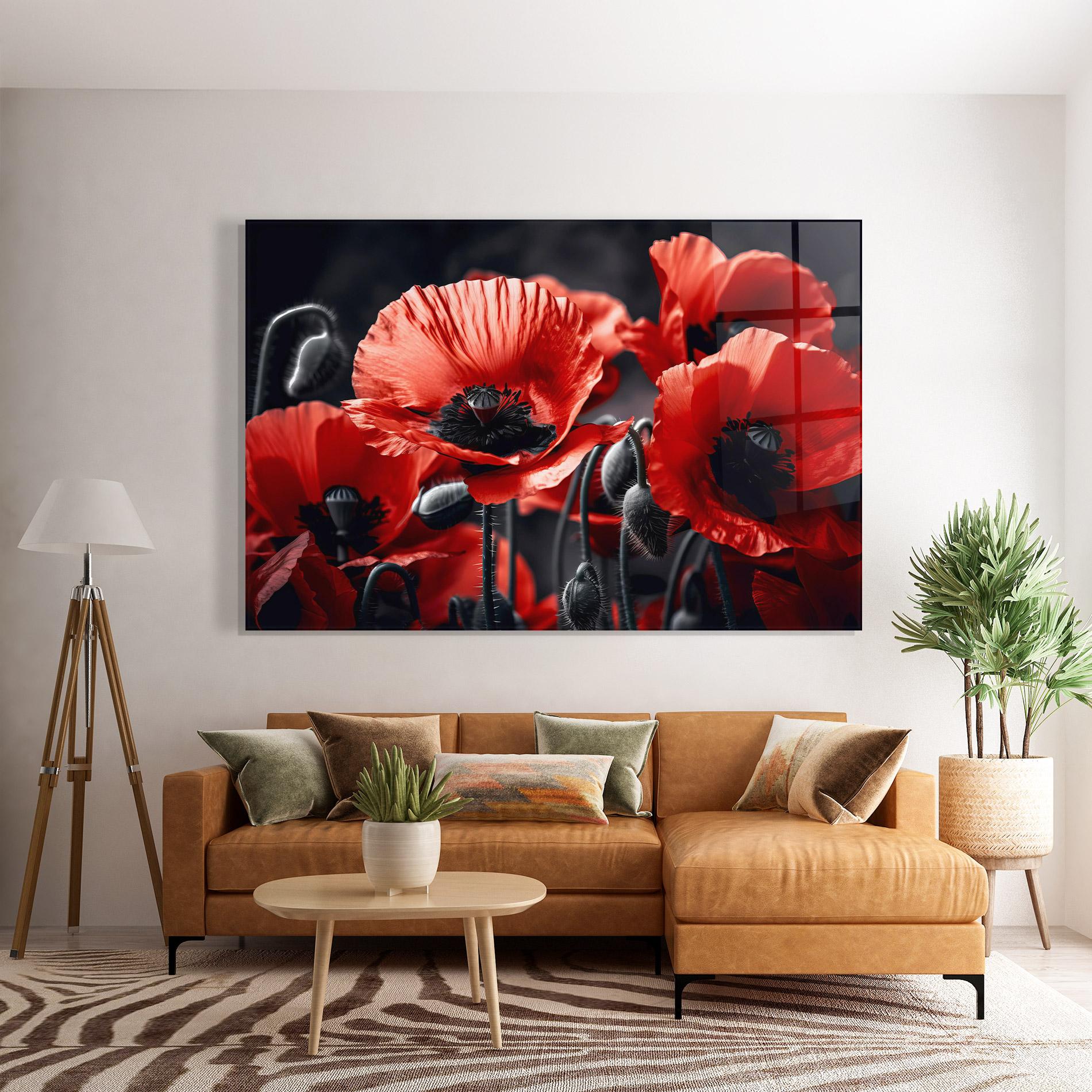 Стъклена картина Black Red Poppy View mockup 7