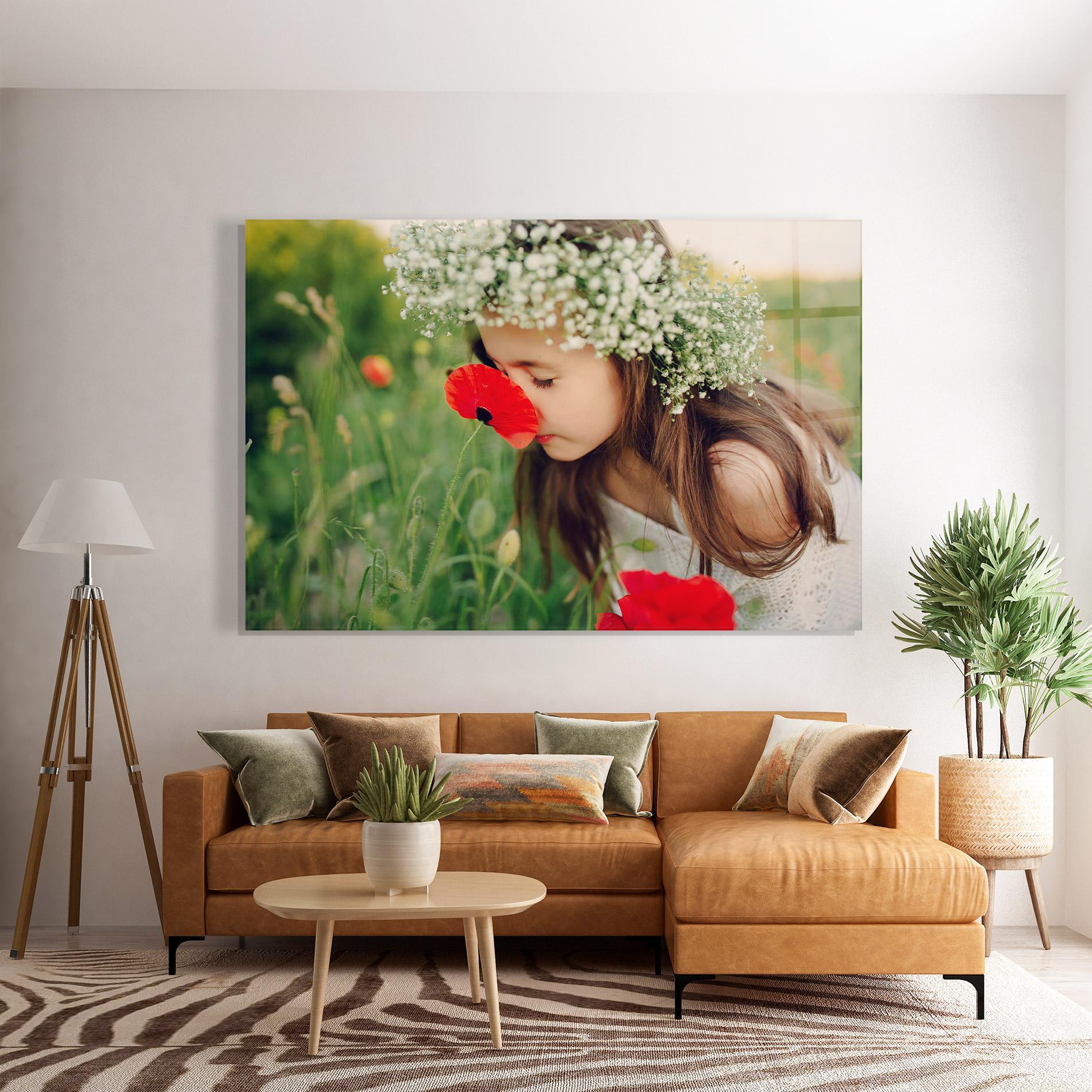 Стъклена картина Girl With Poppies mockup 7
