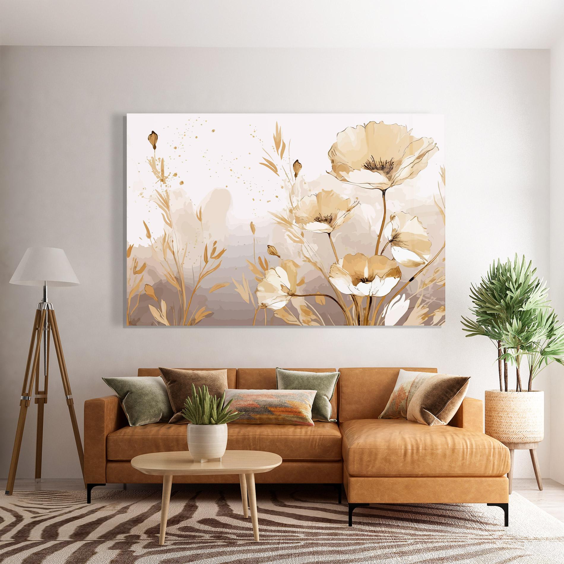 Стъклена картина Gold Cream Poppy mockup 7