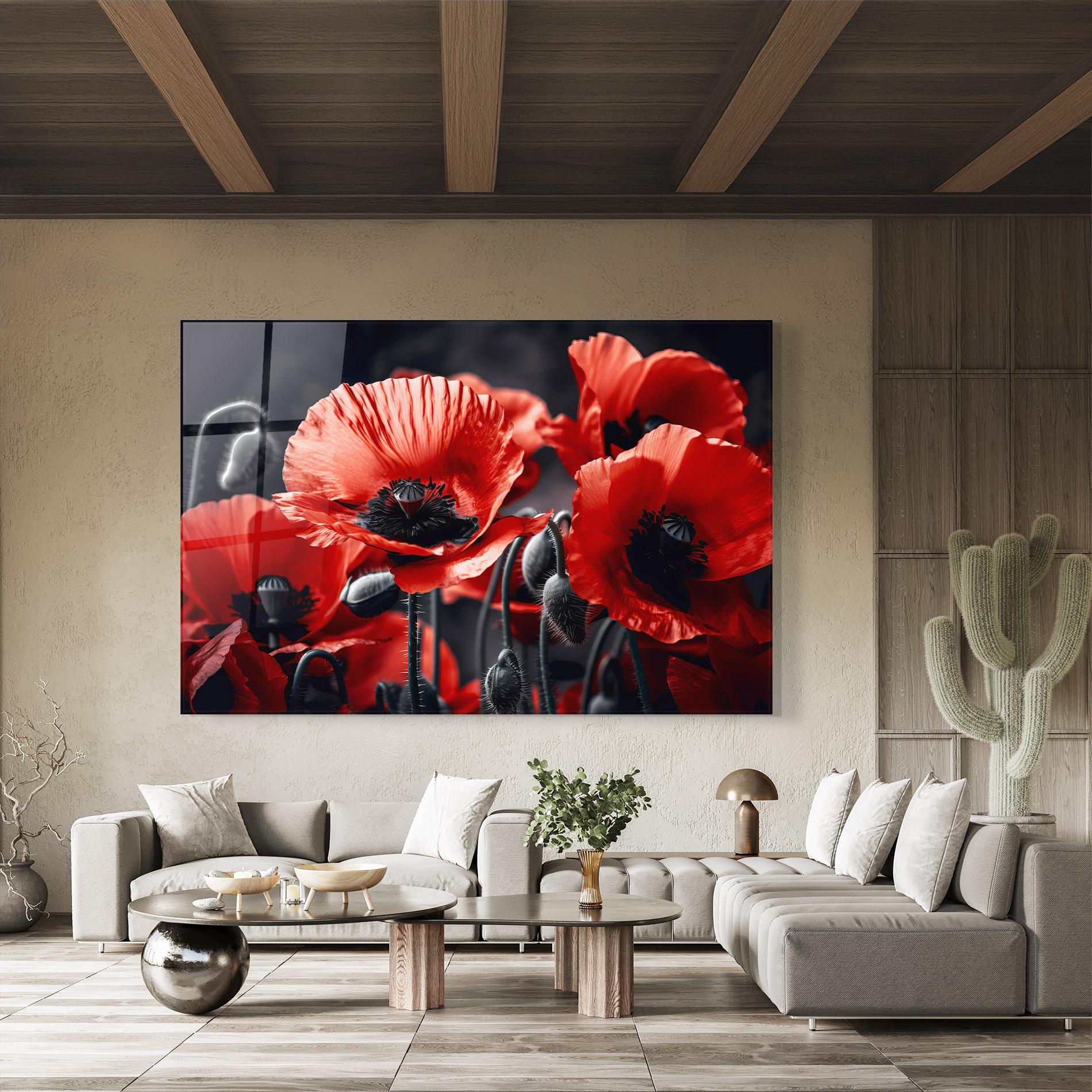 Стъклена картина Black Red Poppy View mockup 8