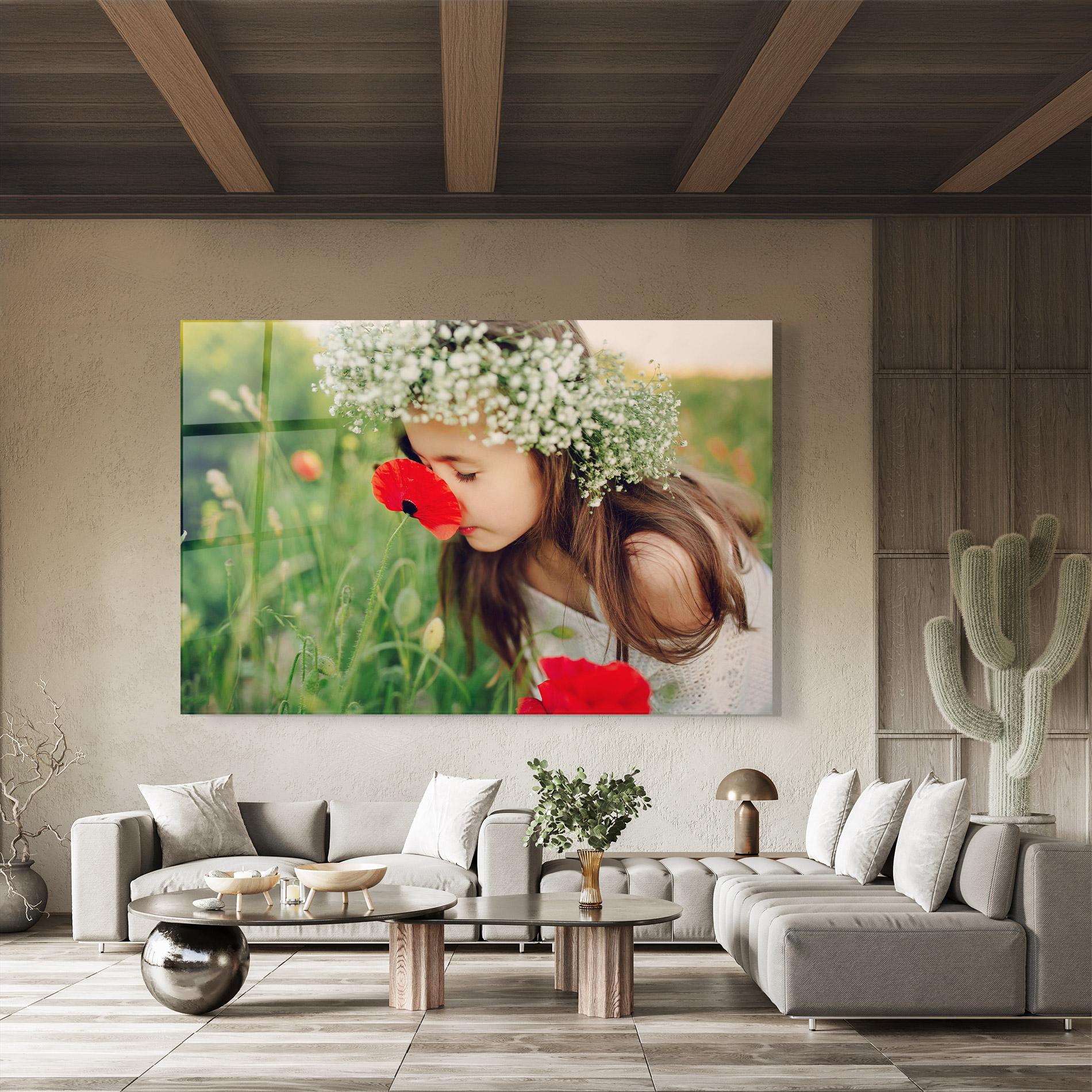 Стъклена картина Girl With Poppies mockup 8