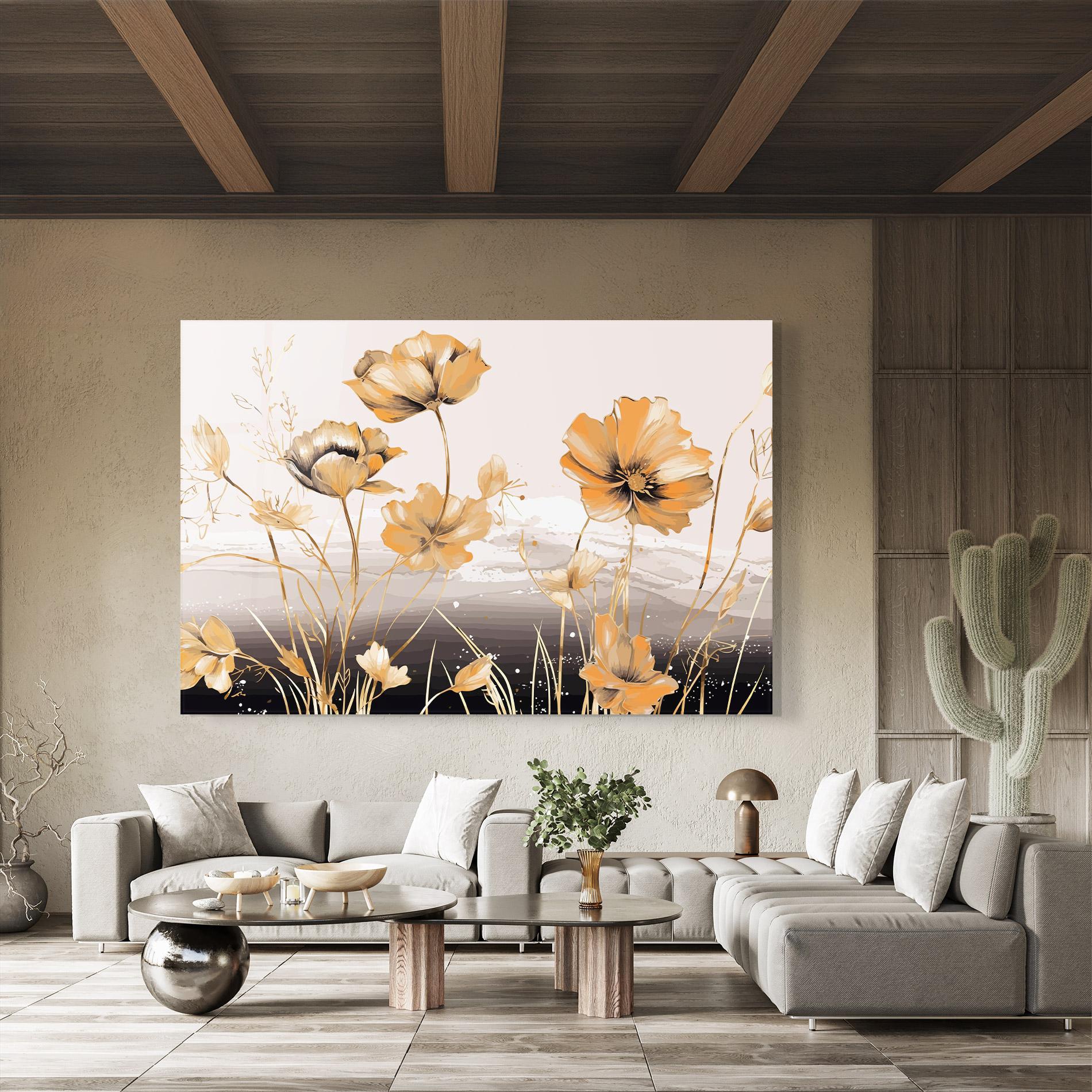 Стъклена картина Gold Black Poppy mockup 8