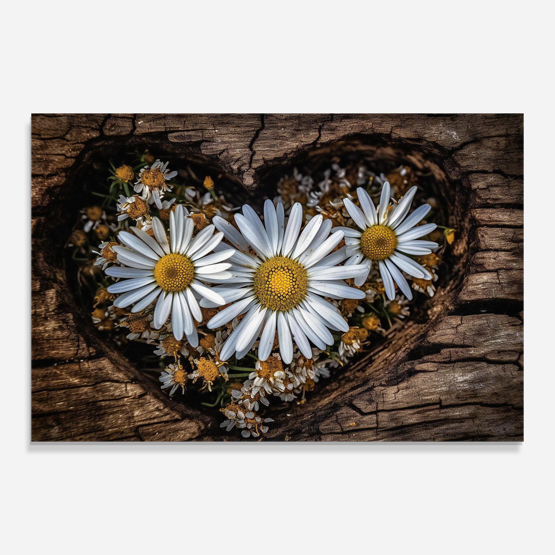 Стъклена картина Heart Shaped Daisy mockup 0