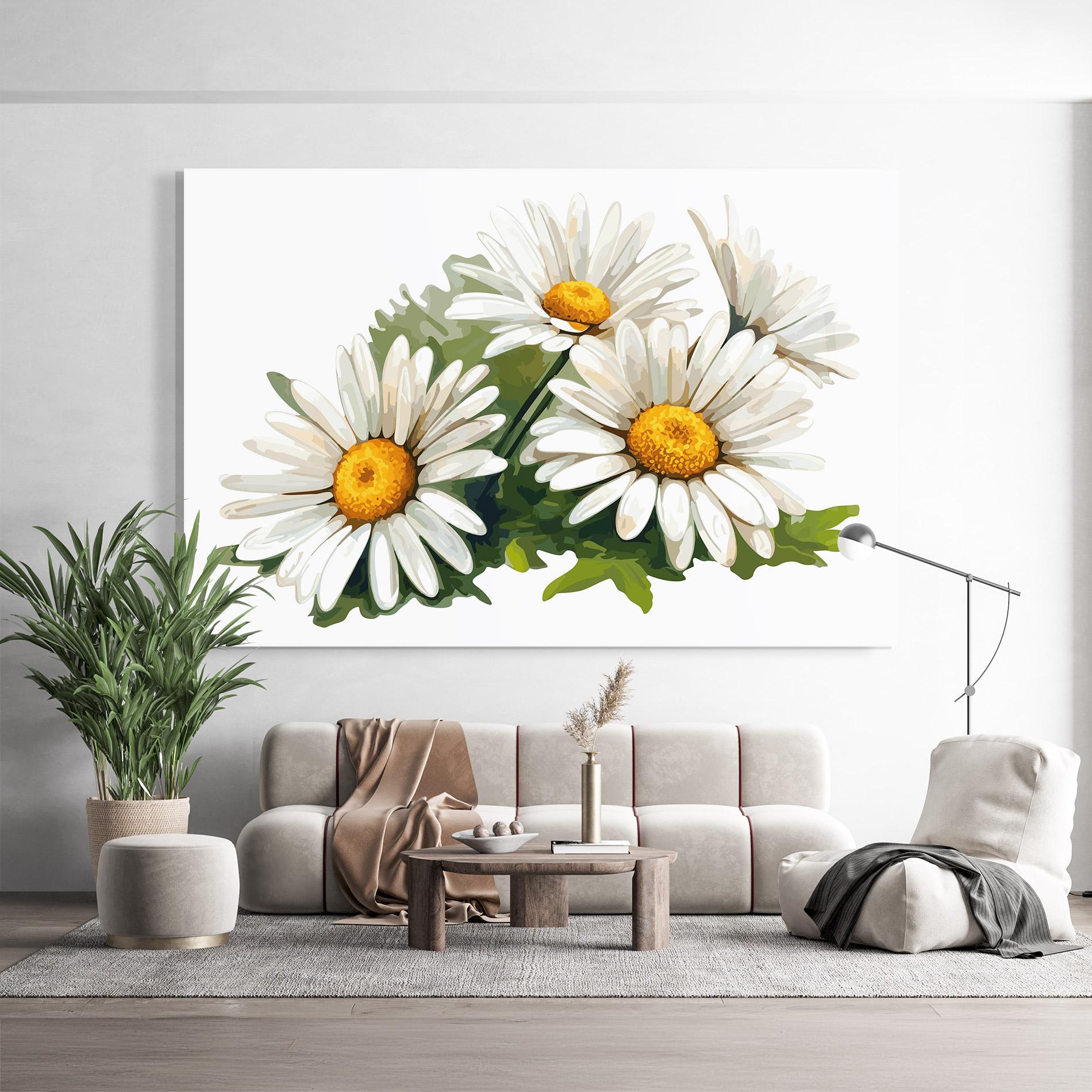 Стъклена картина Grey White Daisy mockup 9