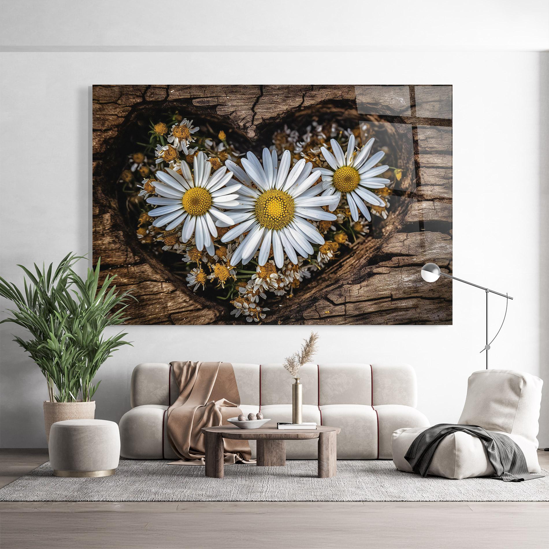 Стъклена картина Heart Shaped Daisy mockup 9