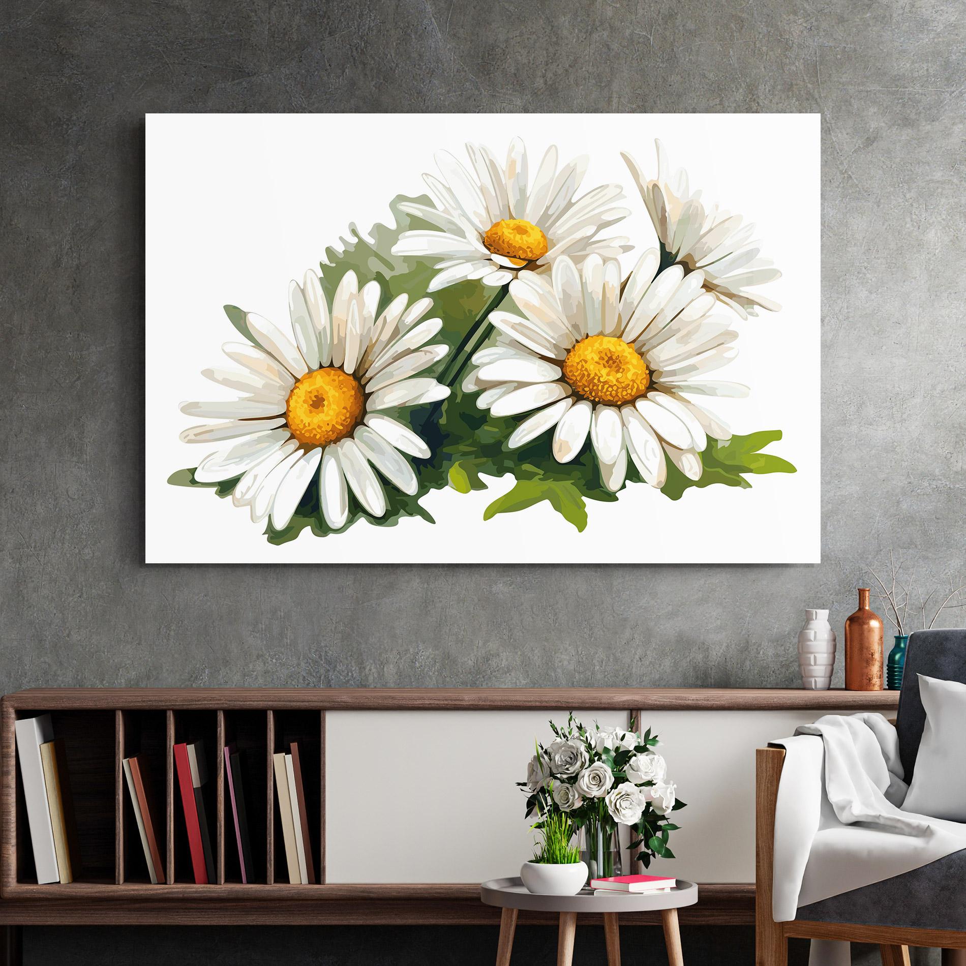 Стъклена картина Grey White Daisy mockup 2