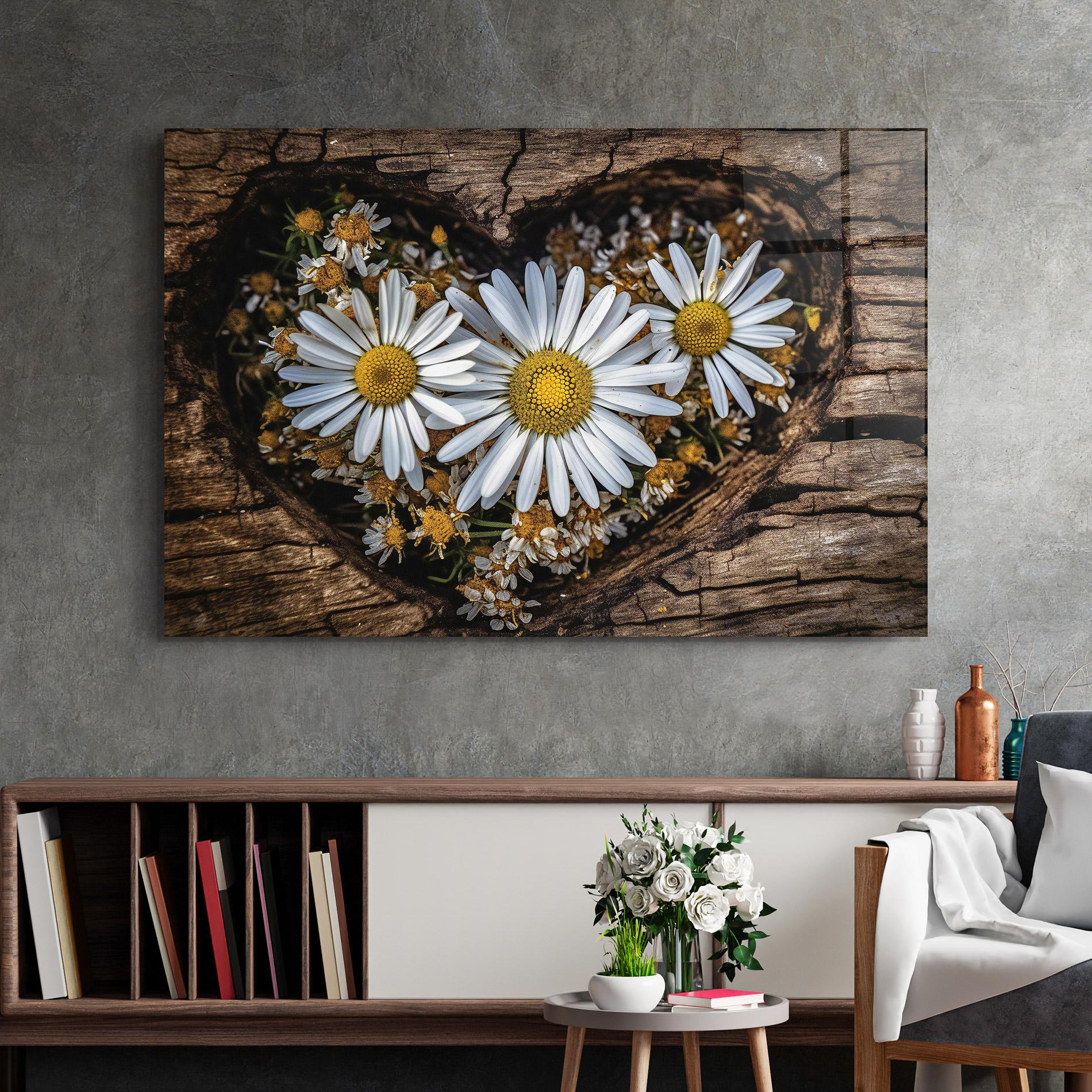 Стъклена картина Heart Shaped Daisy mockup 2