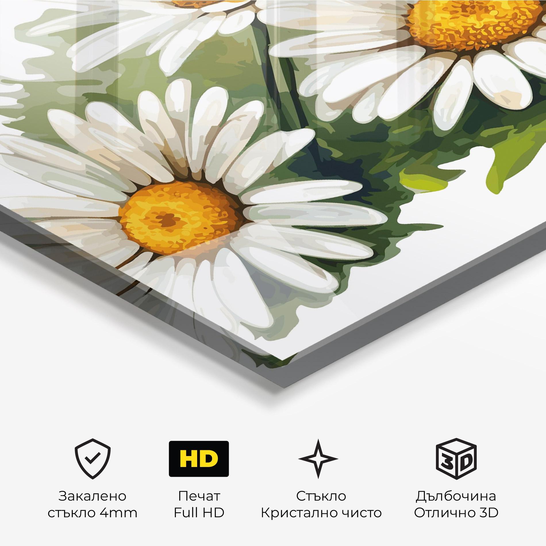 Стъклена картина Grey White Daisy mockup 3