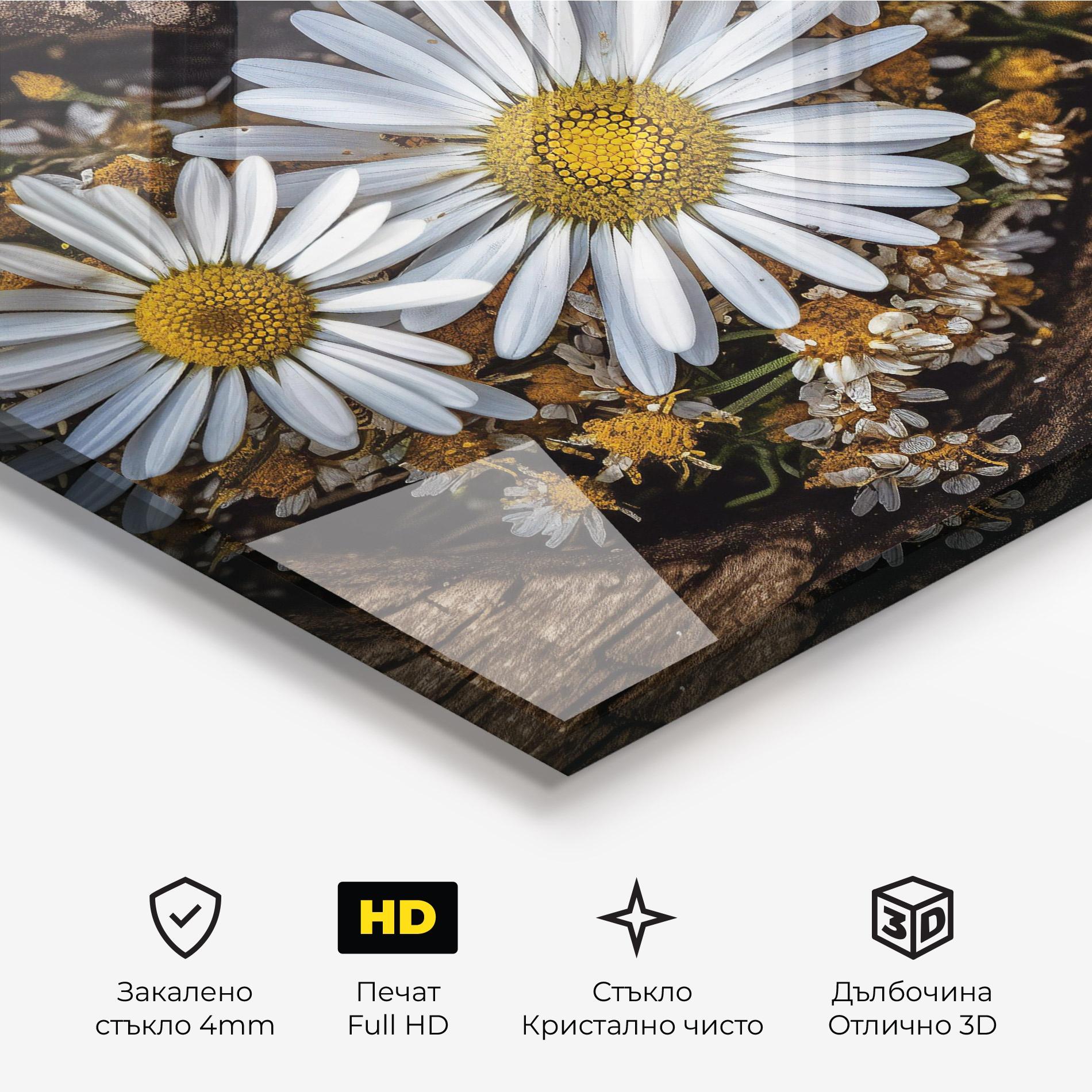 Стъклена картина Heart Shaped Daisy mockup 3