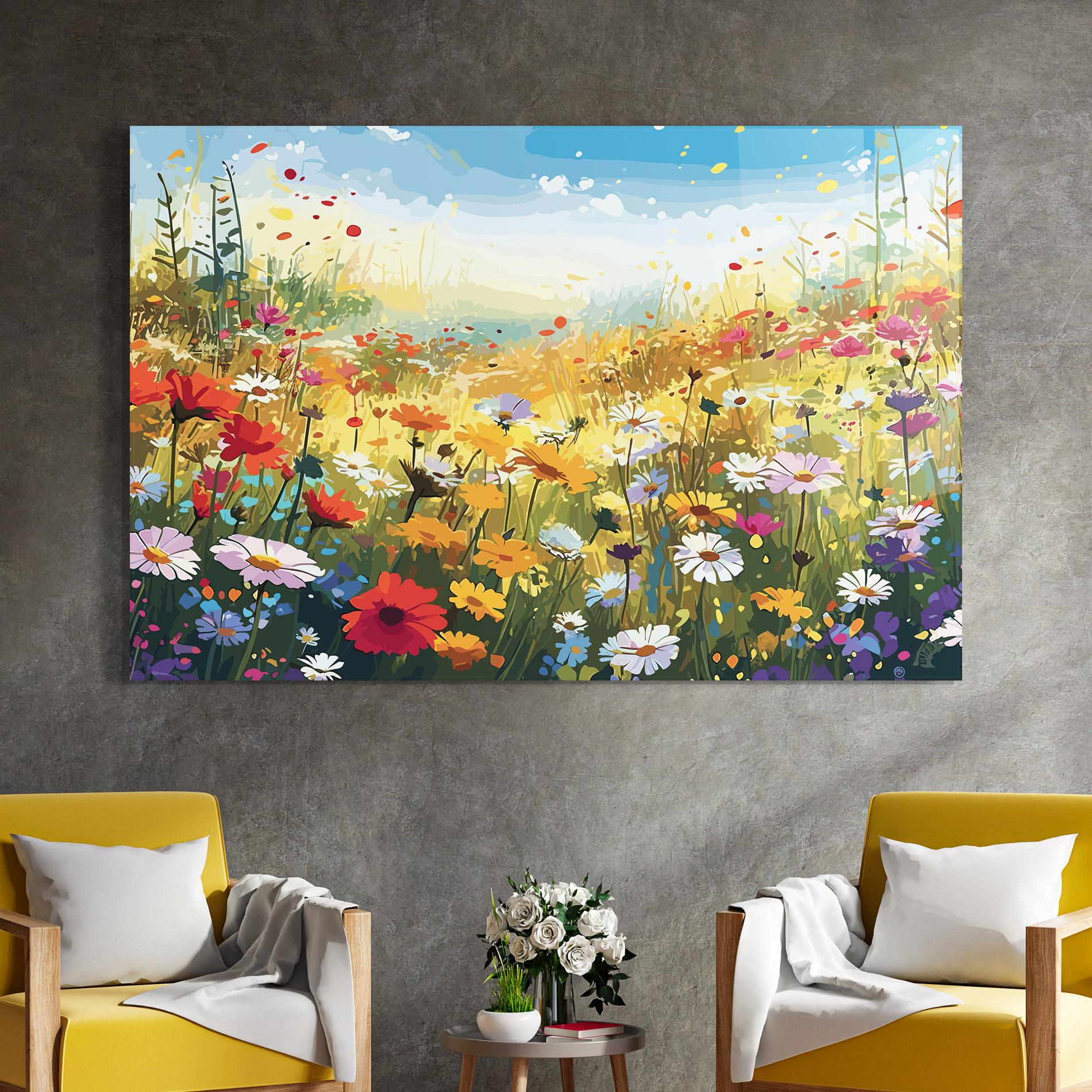 Стъклена картина Colorful Daisy Mix mockup 4