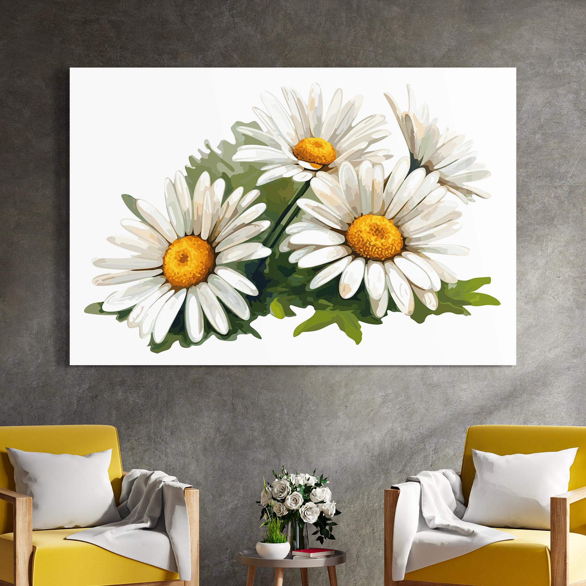 Стъклена картина Grey White Daisy mockup 4