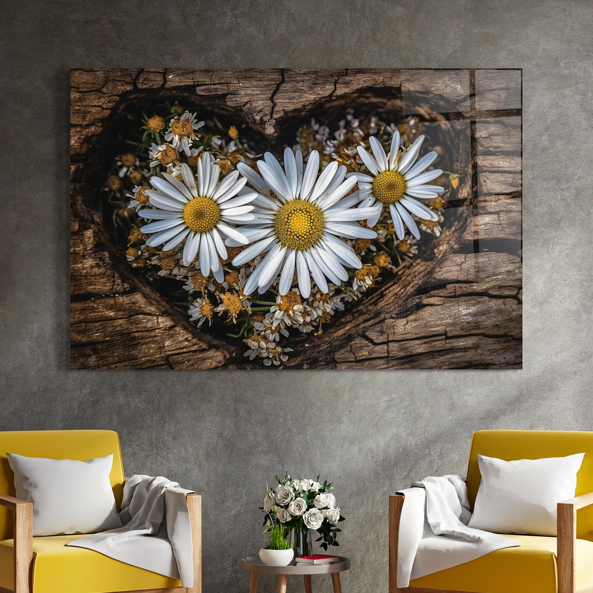 Стъклена картина Heart Shaped Daisy mockup 4