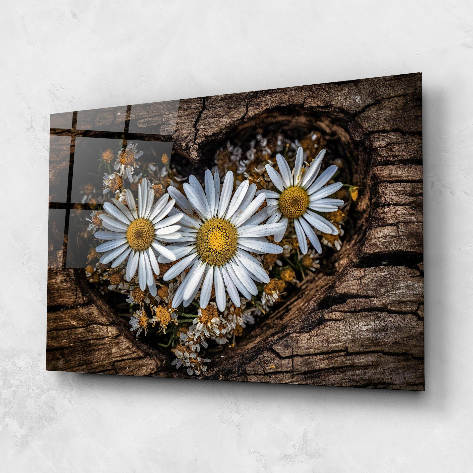 Стъклена картина Heart Shaped Daisy mockup 1