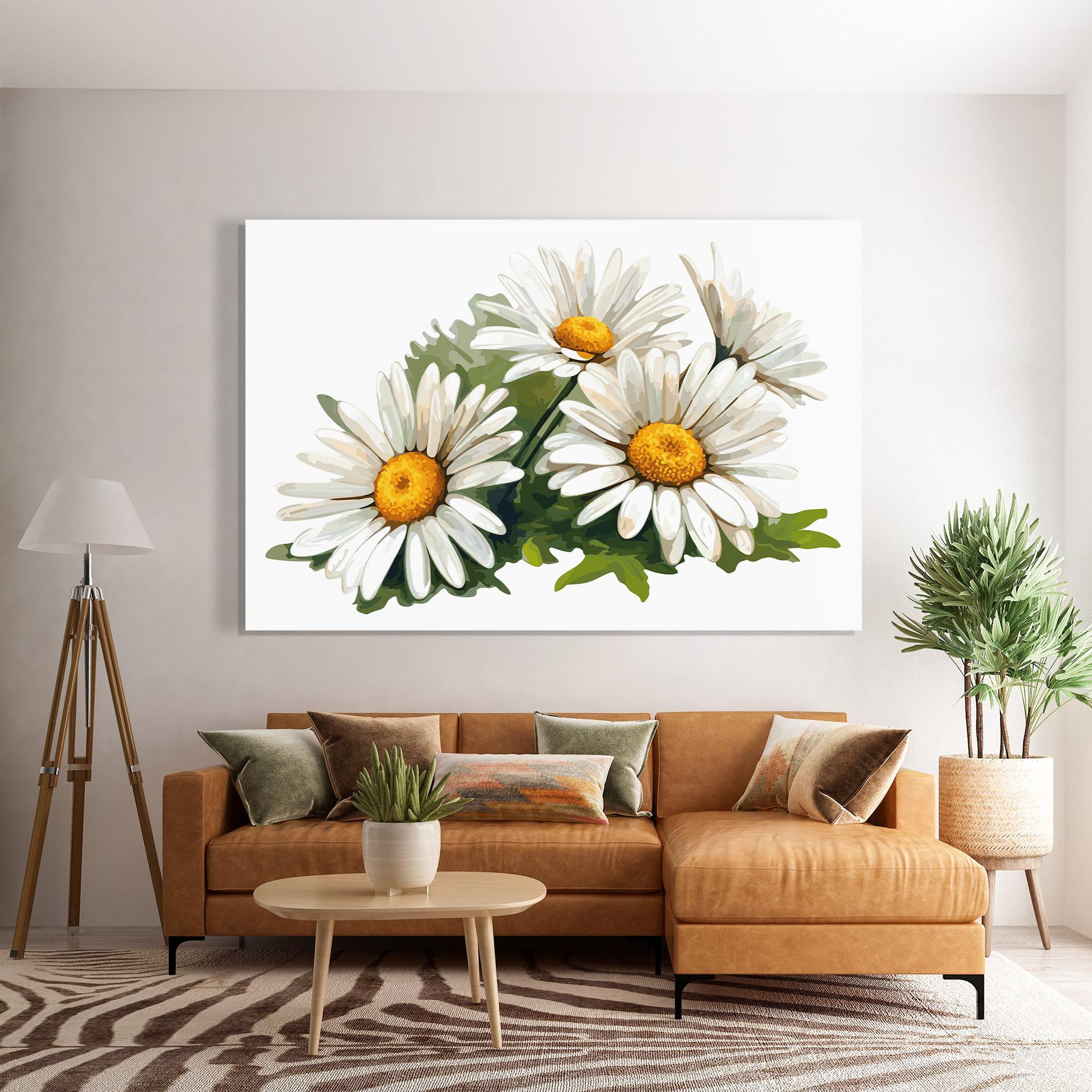 Стъклена картина Grey White Daisy mockup 7