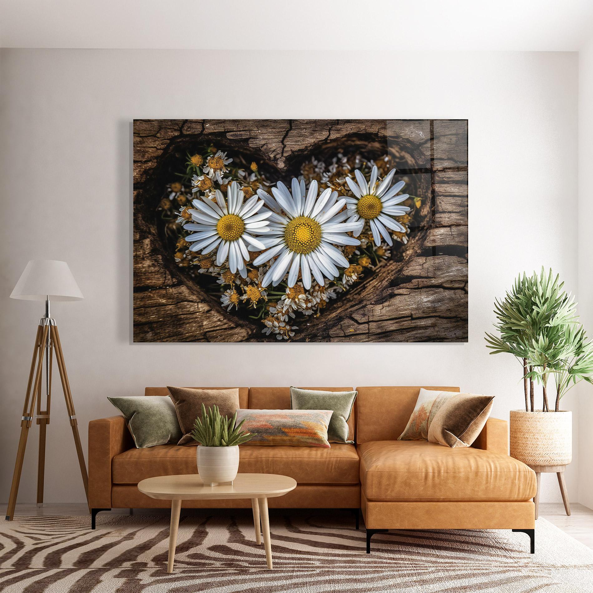 Стъклена картина Heart Shaped Daisy mockup 7