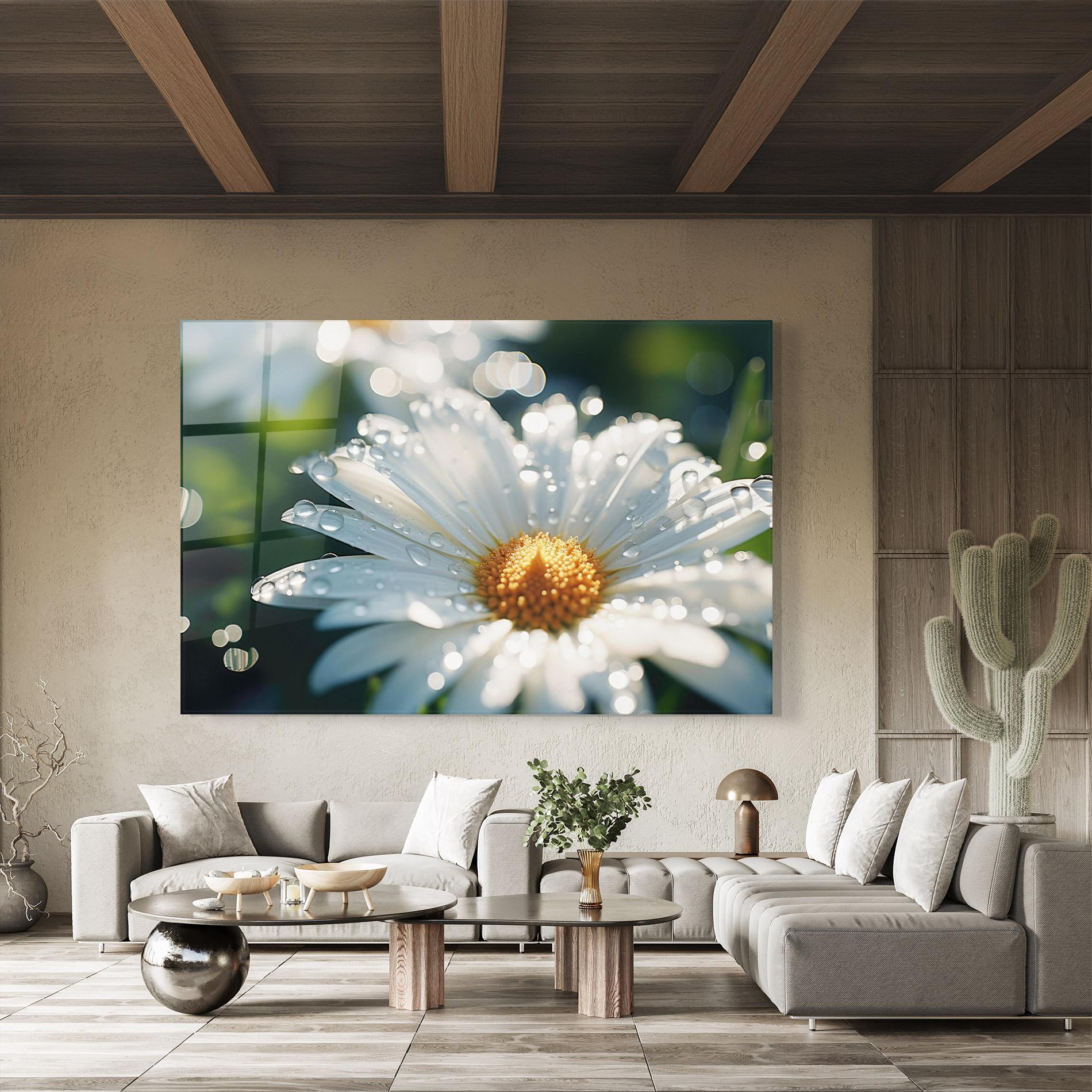 Стъклена картина Daisy After Rain Close Up mockup 8