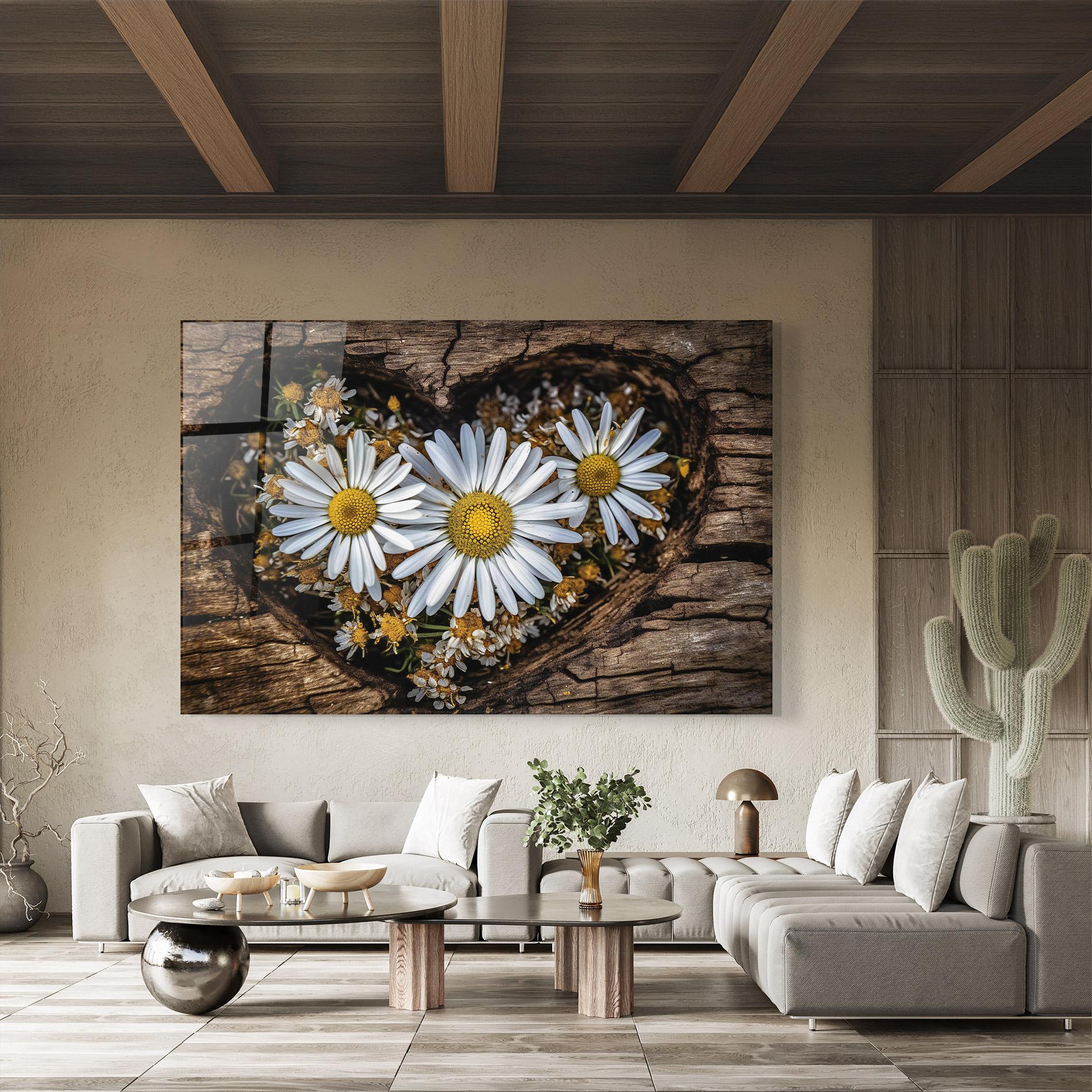Стъклена картина Heart Shaped Daisy mockup 8