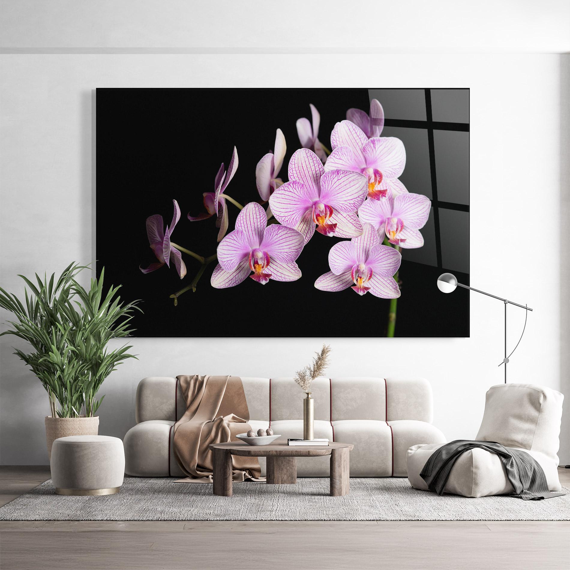 Стъклена картина Beautiful Orchids On Black mockup 9