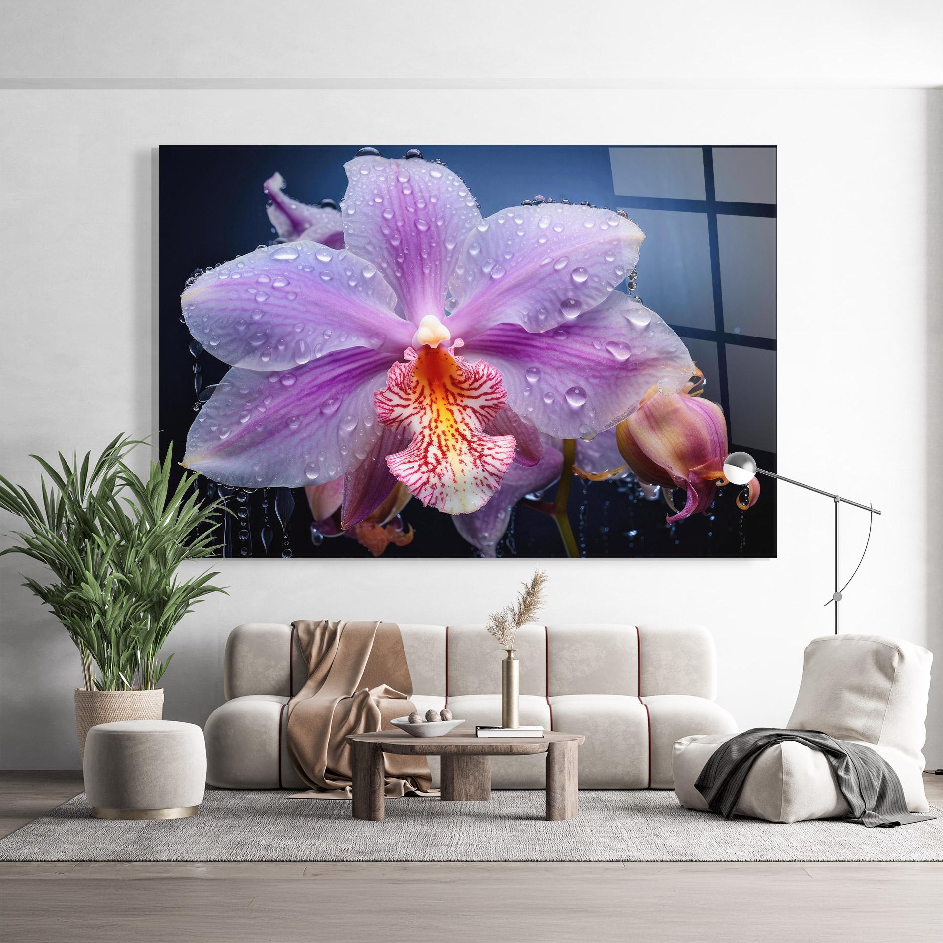Стъклена картина Orchid In Rain mockup 9