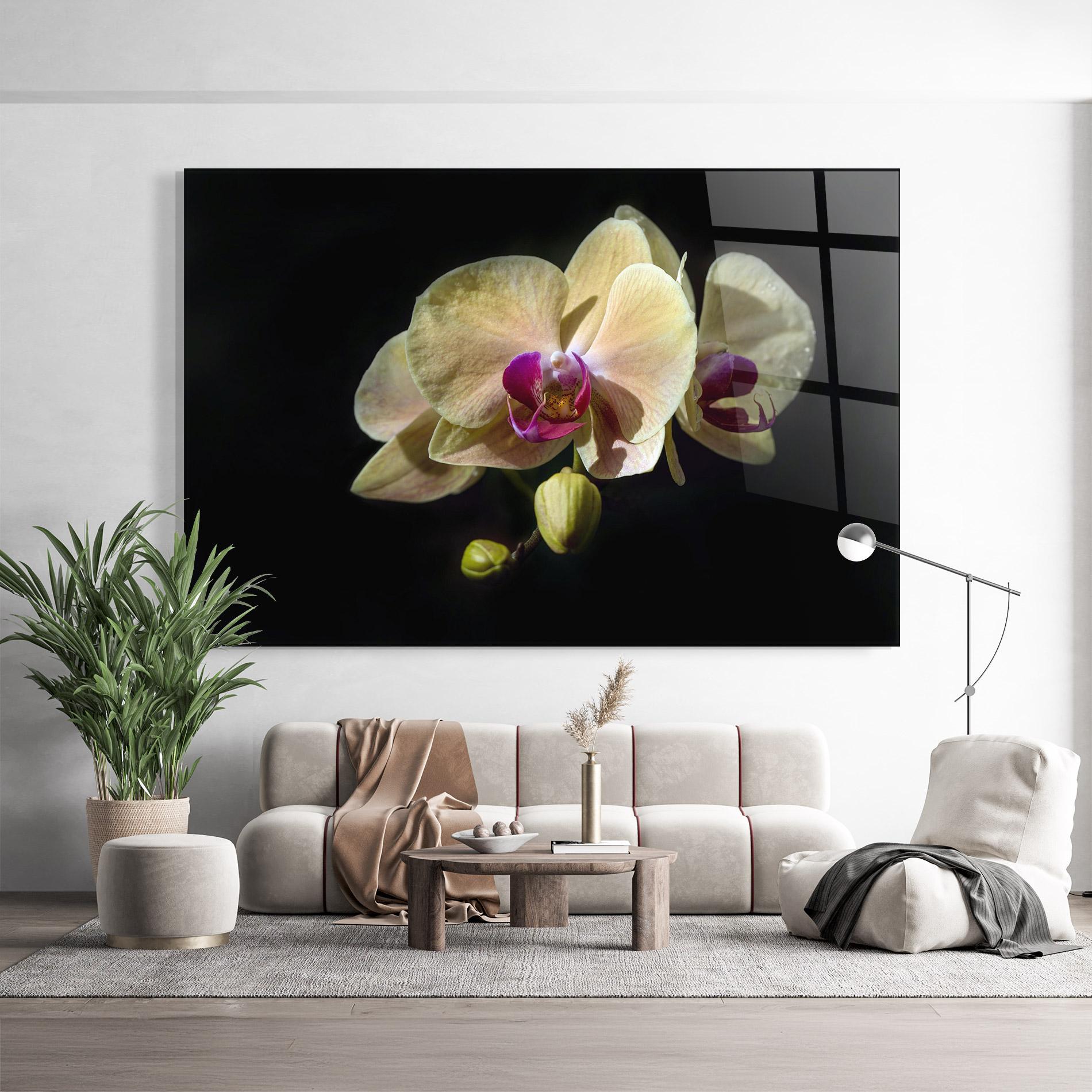 Стъклена картина Pastel Yellow Orchids mockup 9