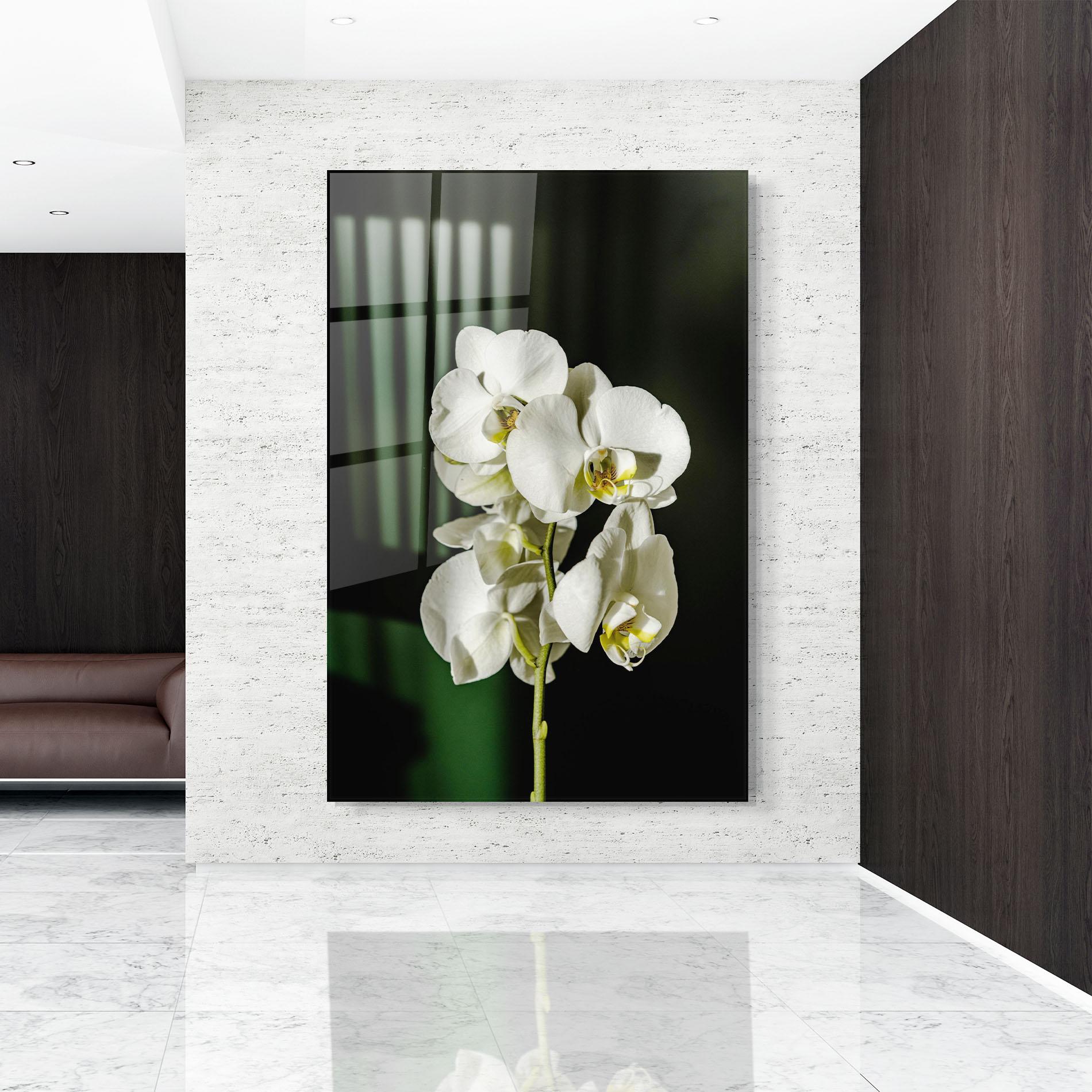 Стъклена картина Orchid On Green mockup 9