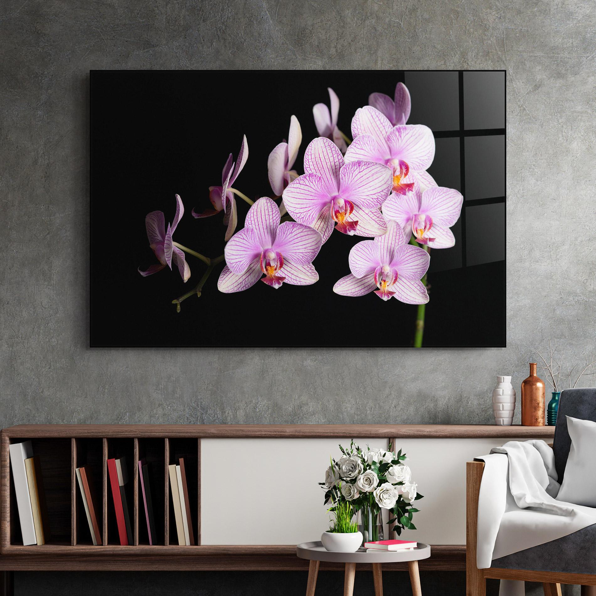 Стъклена картина Beautiful Orchids On Black mockup 2