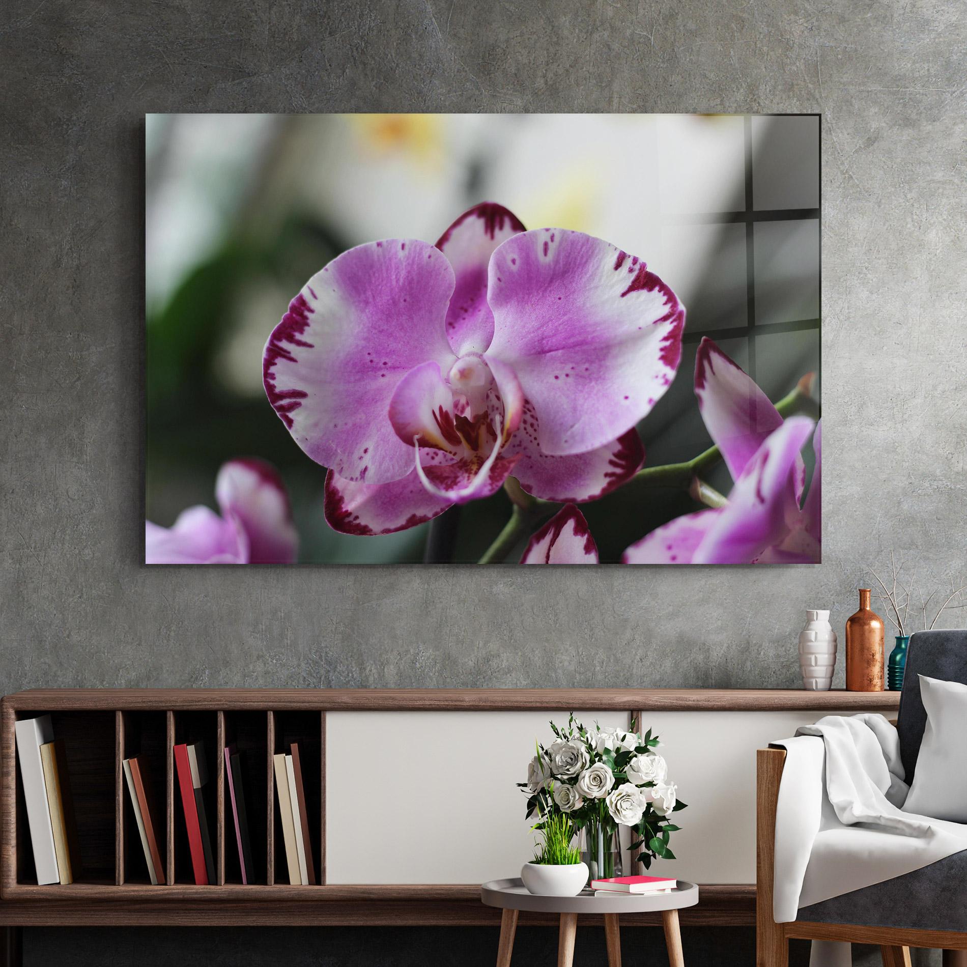 Стъклена картина Dark Purple Orchids In Nature mockup 2