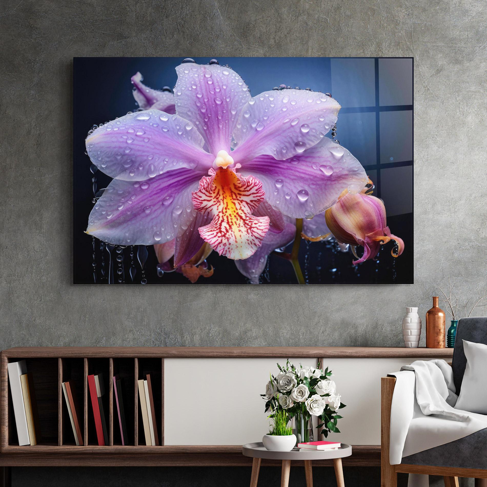 Стъклена картина Orchid In Rain mockup 2