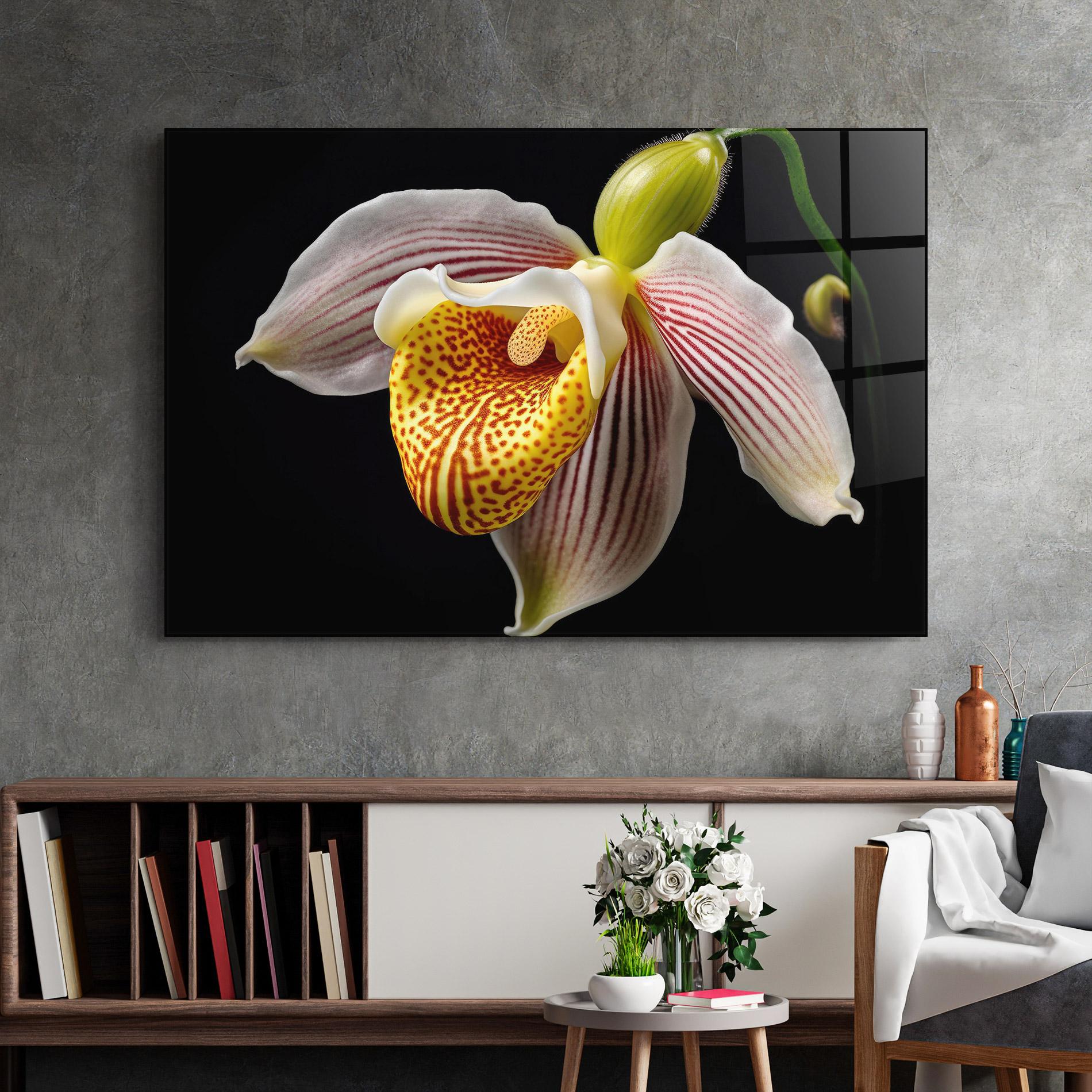 Стъклена картина Orchid On Black mockup 2